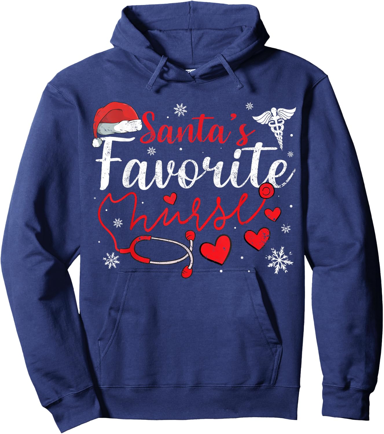 Women Men Santas Favorite Nurse Christmas Scrub Xmas RN Hoodie - Hoodie | Navy