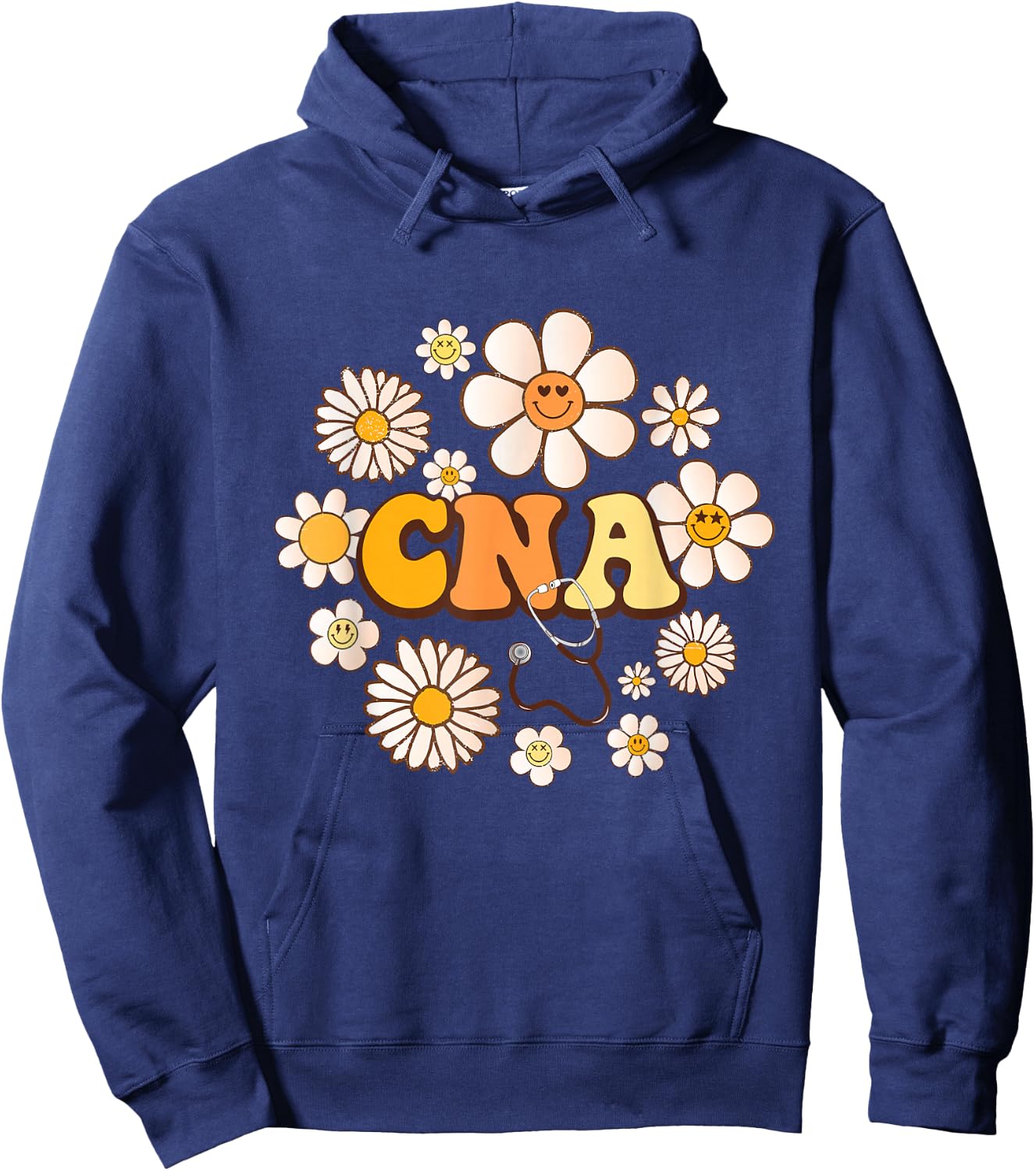 Groovy smile face wildFlower CNA Certified Nursing Assistant Hoodie - Hoodie | Navy