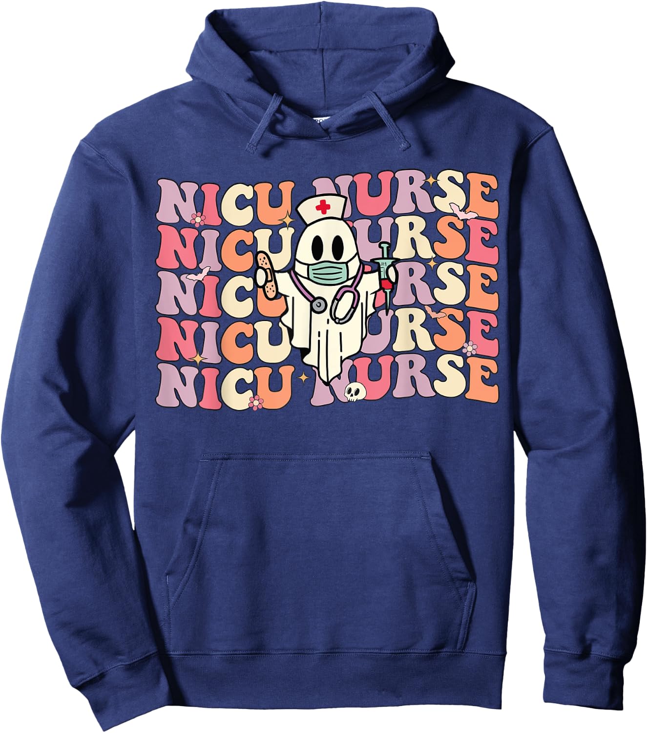 Groovy NICU Nurse Halloween Ghost Costume Neonatal Nurse Hoodie - Hoodie | Navy