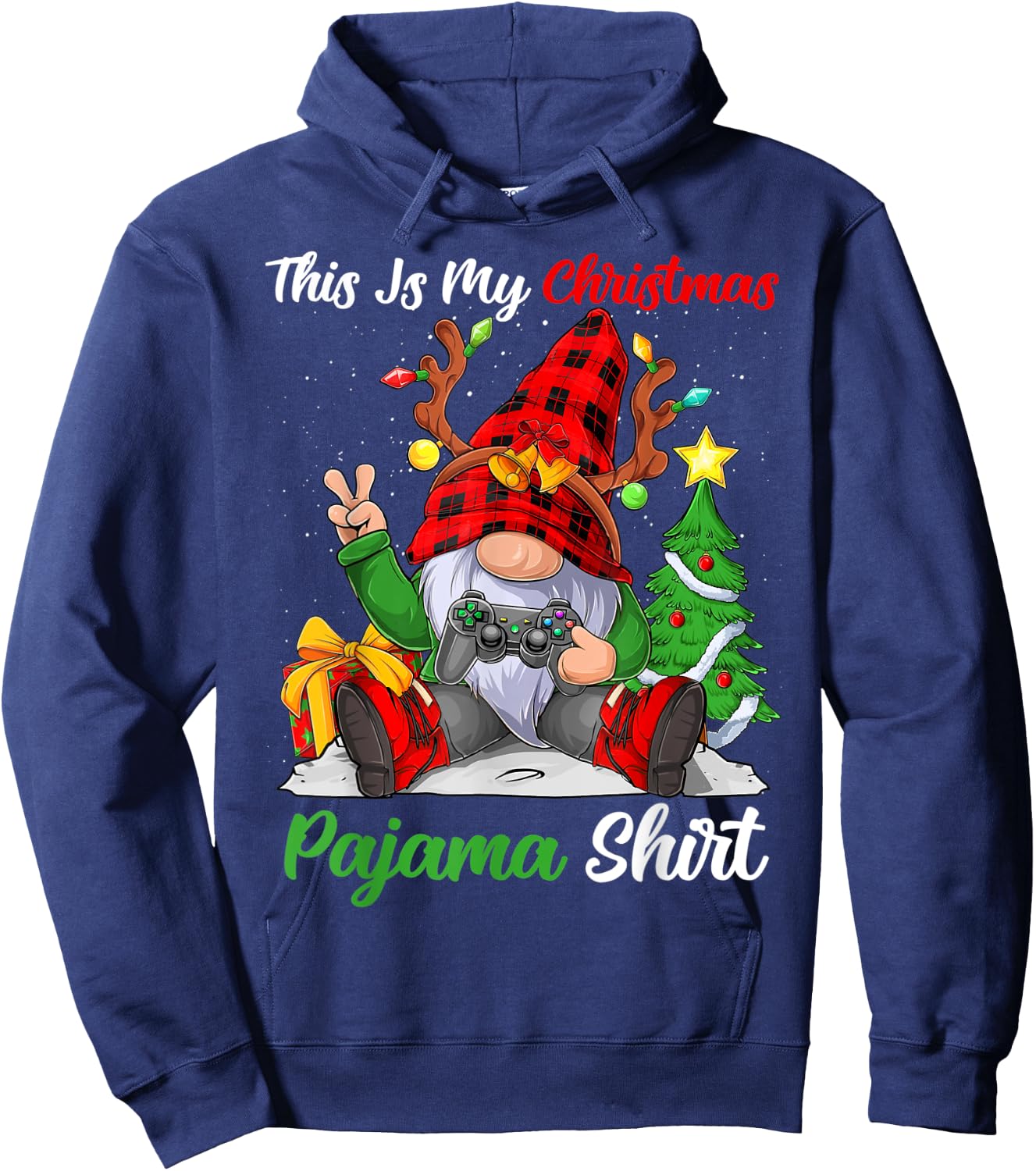 This Is My Christmas Pajama Shirt Gnome Christmas Gamer Boys Hoodie - Hoodie | Navy