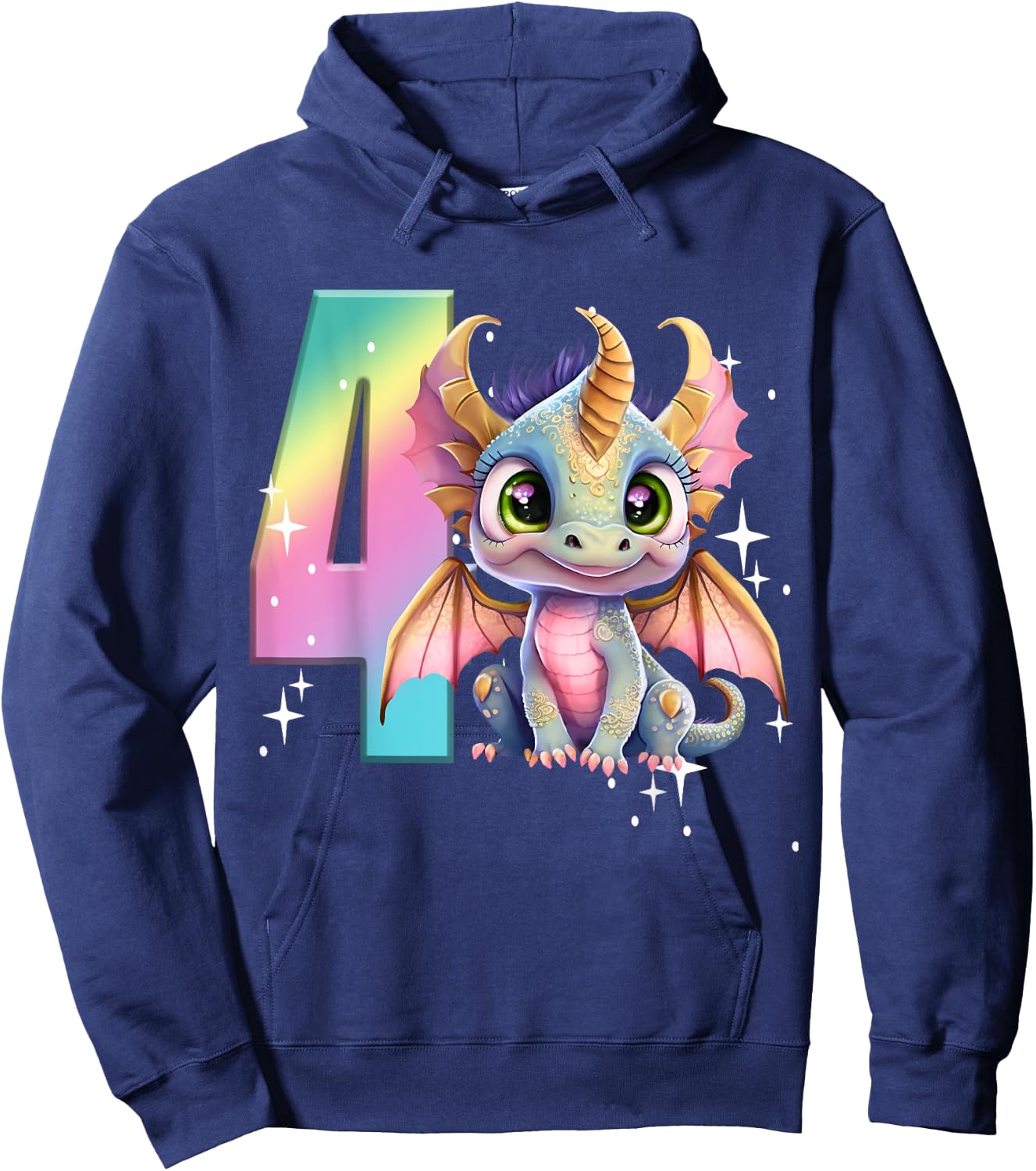 4th Birthday Shirt Dragon Party Rainbow Girl Dragon Four 4 Hoodie - Hoodie | Navy