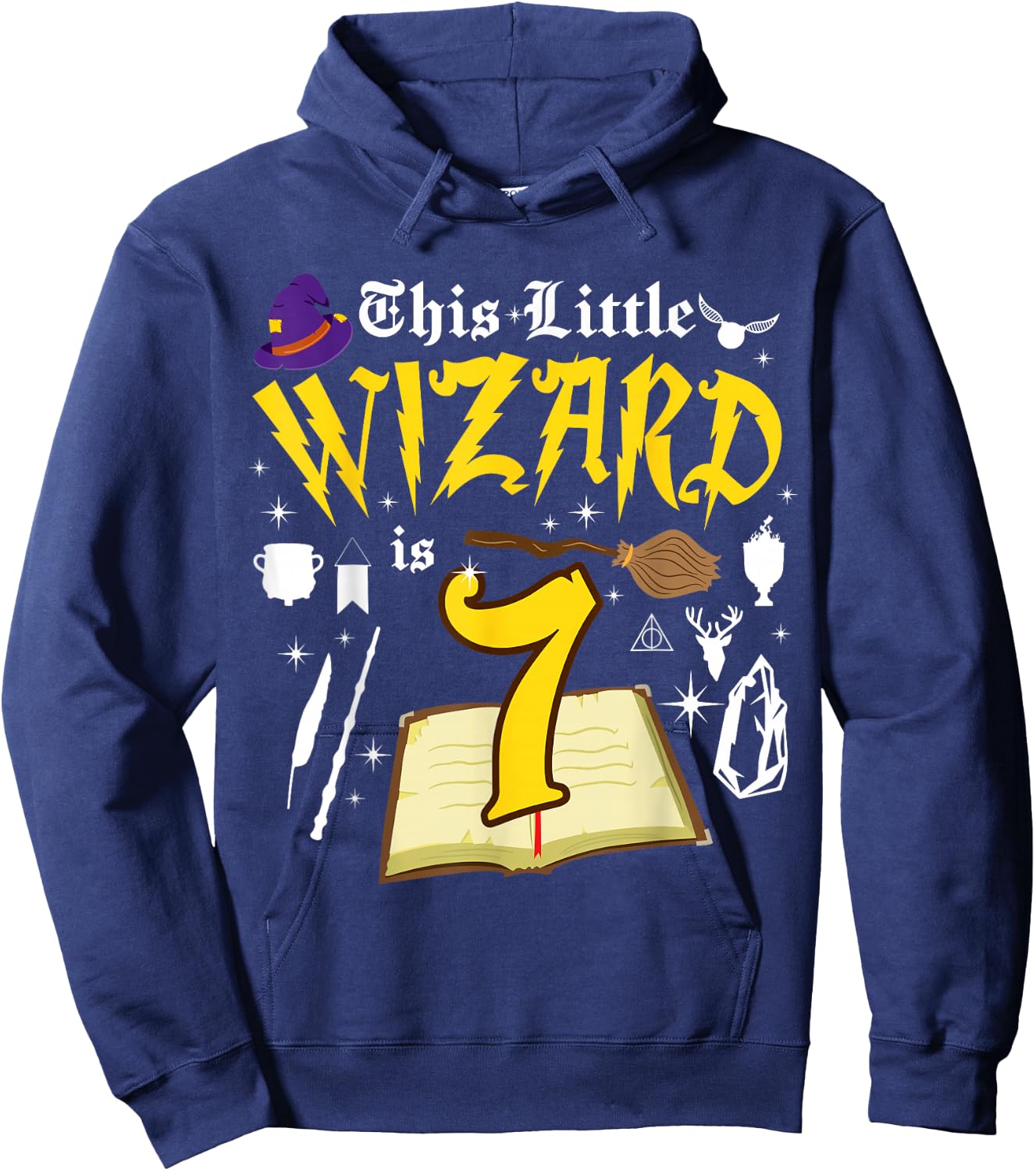 7th Birthday Wizard Magic 7 Year Old Funny B-Day Matching Hoodie - Hoodie | Navy