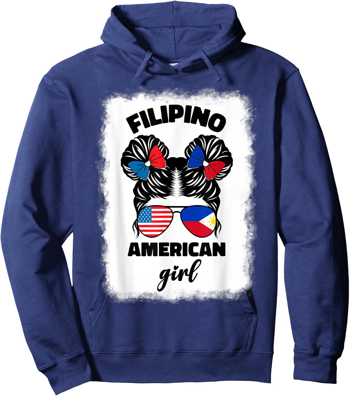 Half American Half Filipino Philippines Usa Flag Kids Girl Hoodie - Hoodie | Navy