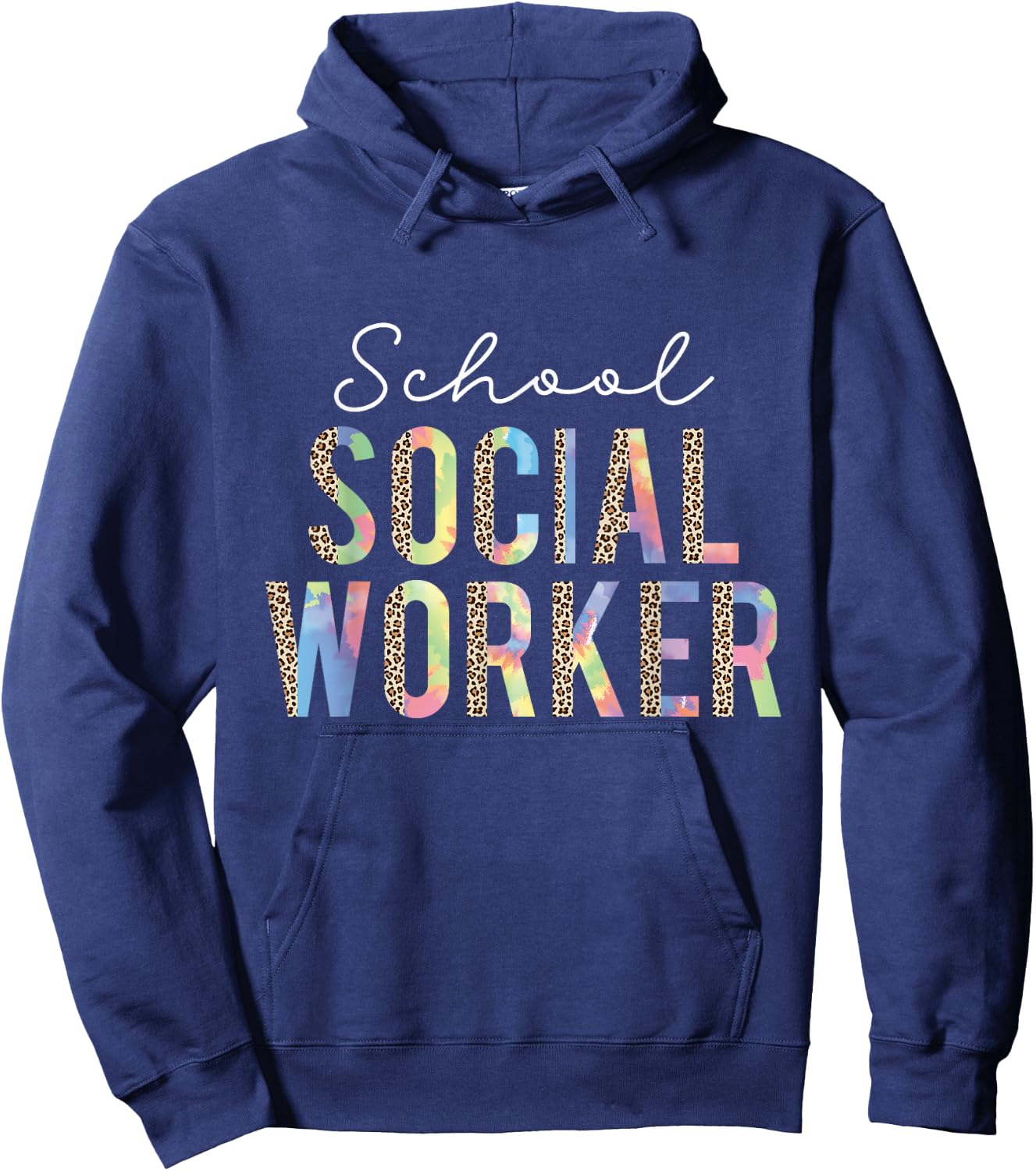 School Social Worker Leopard Tie Dye Funny Social Worker Hoodie - Hoodie | Navy