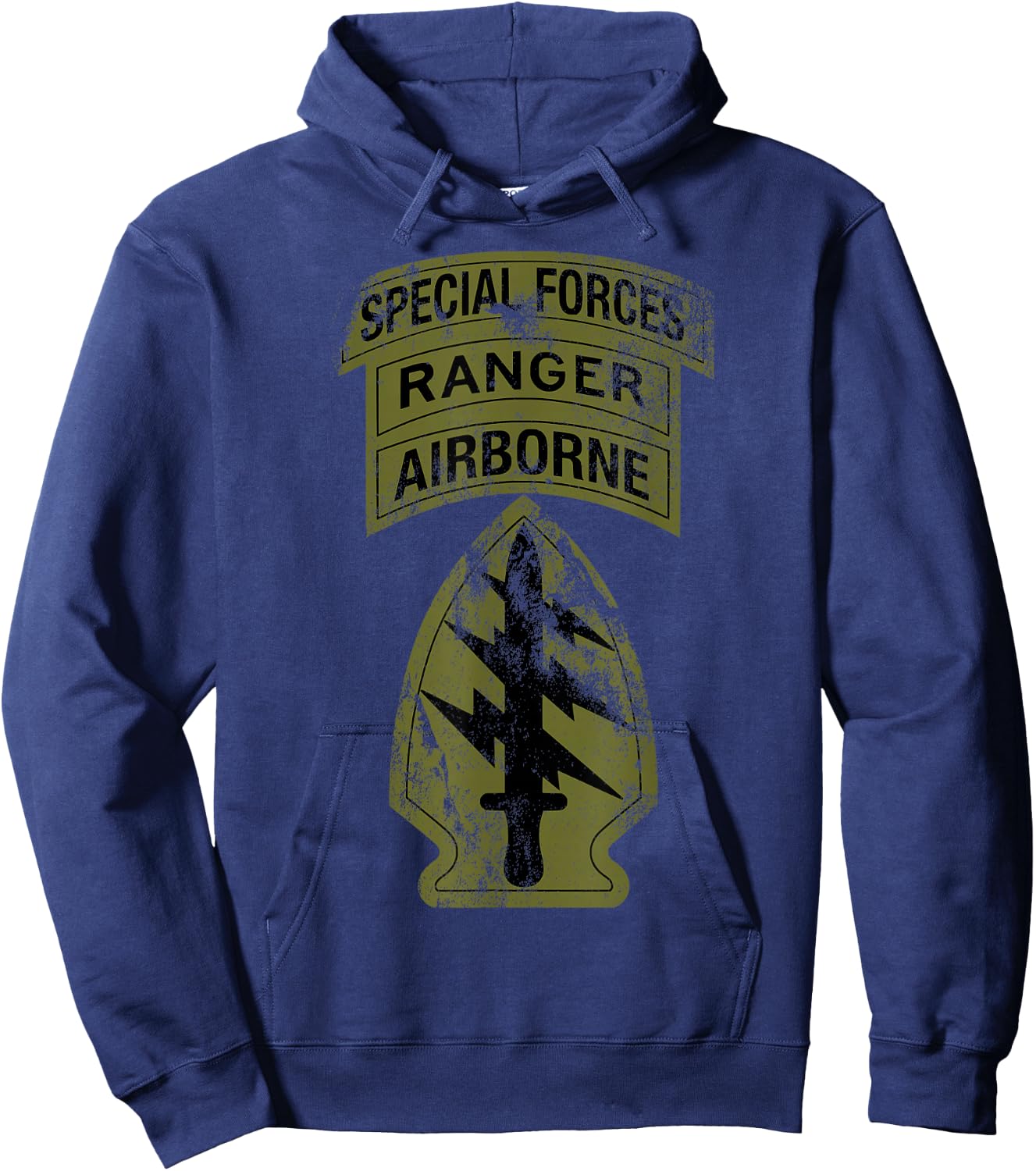 US Army Special Forces - SF Ranger Tab - OD Green Vintage Hoodie - Hoodie | Navy