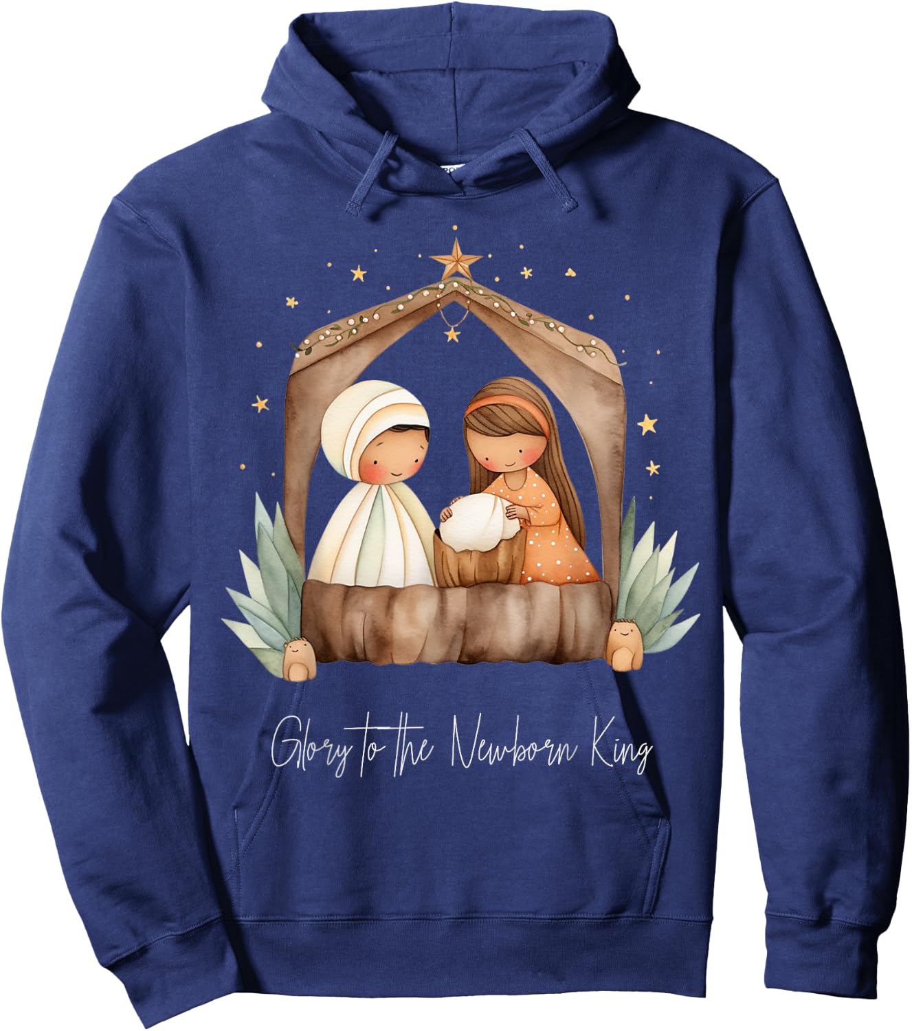 Boho Nativity Scene Glory to the Newborn King Christmas Hoodie - Hoodie | Navy