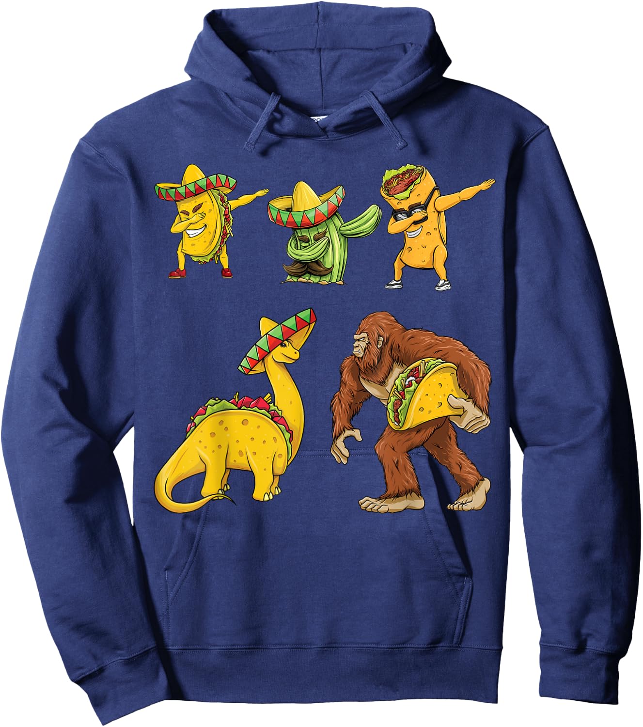 Cinco De Mayo Taco Cactus Burrito Funny Dinosaur Bigfoot Hoodie - Hoodie | Navy