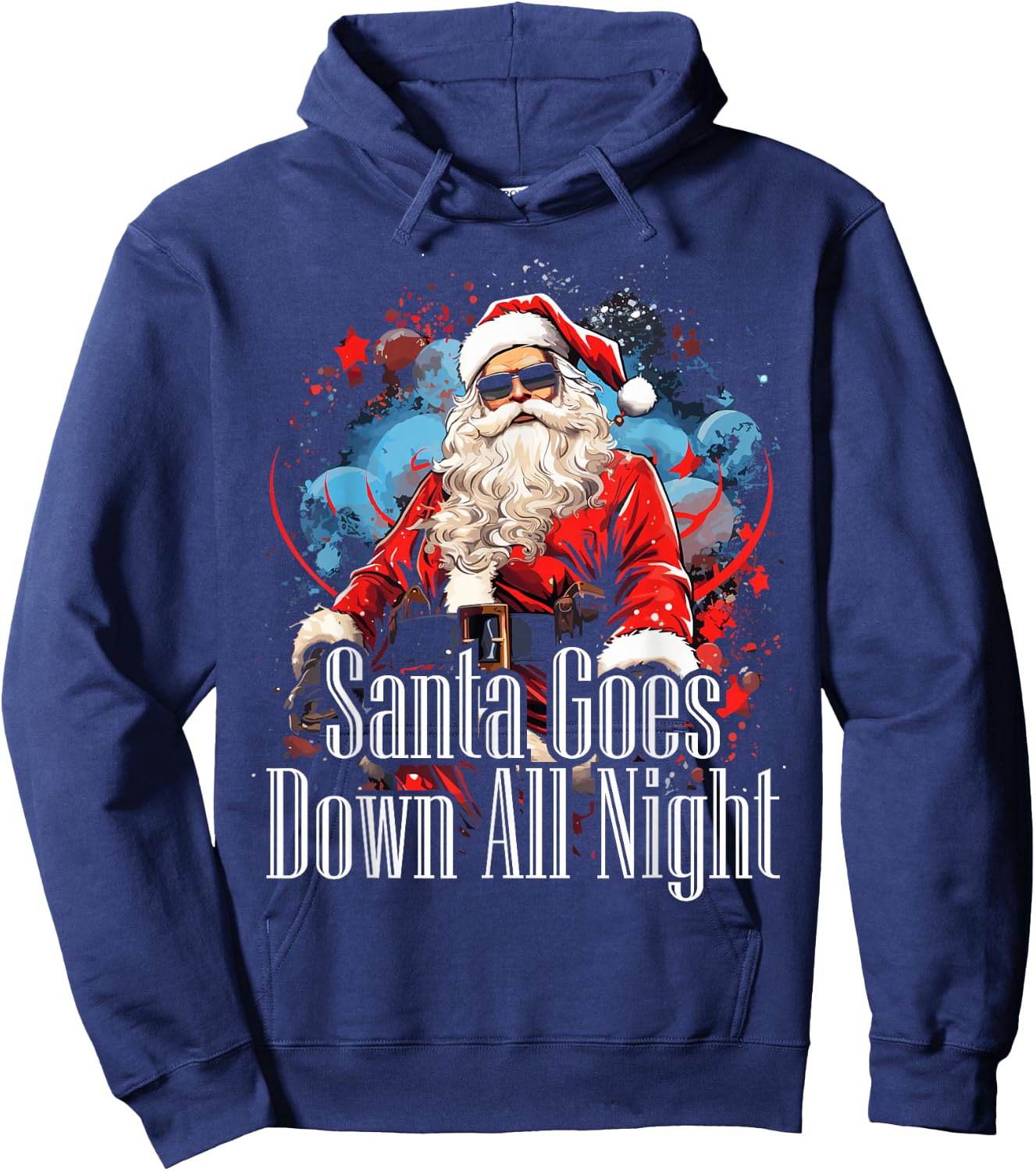 Santa Goes Down All Night Adult Humor Funny Christmas Gym Hoodie - Hoodie | Navy