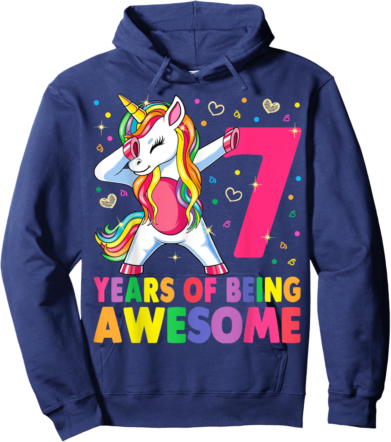 7 Years Old Unicorn Dabbing 7th Birthday Girl Unicorn Party Hoodie - Hoodie | Navy