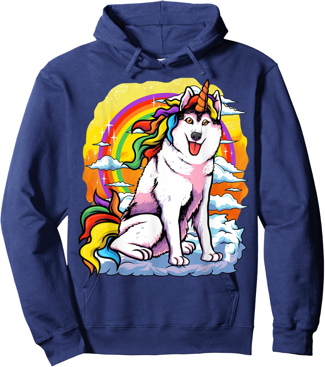 Husky Unicorn Rainbow Funny Siberian Husky Dog Owner Lovers Men Women Kids Hoodie - Hoodie | Navy
