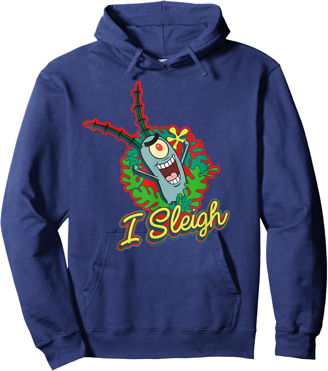 SpongeBob SquarePants I Sleigh, Plankton Christmas Wreath Hoodie - Hoodie | Navy
