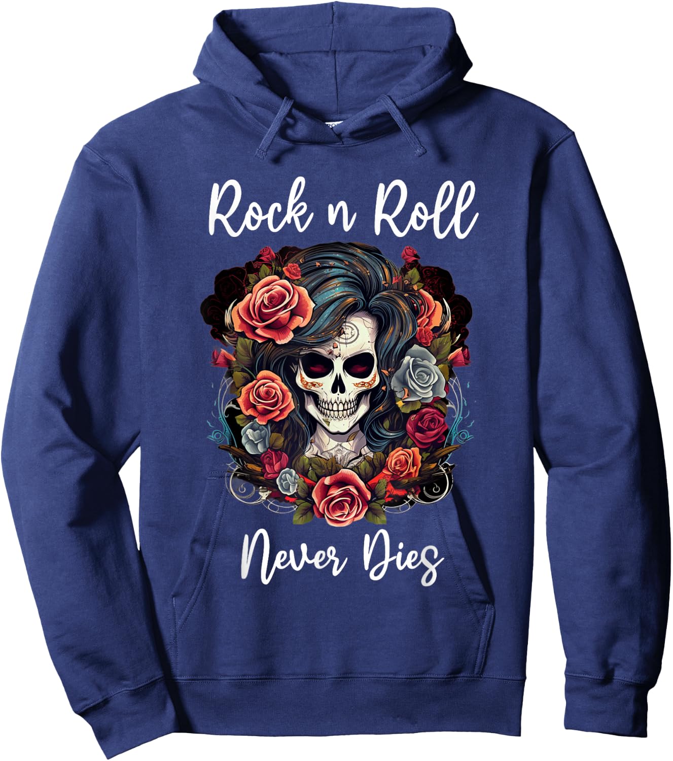 Rock n Roll Never Dies Rockabilly Girl Skull Tattoo Hoodie - Hoodie | Navy