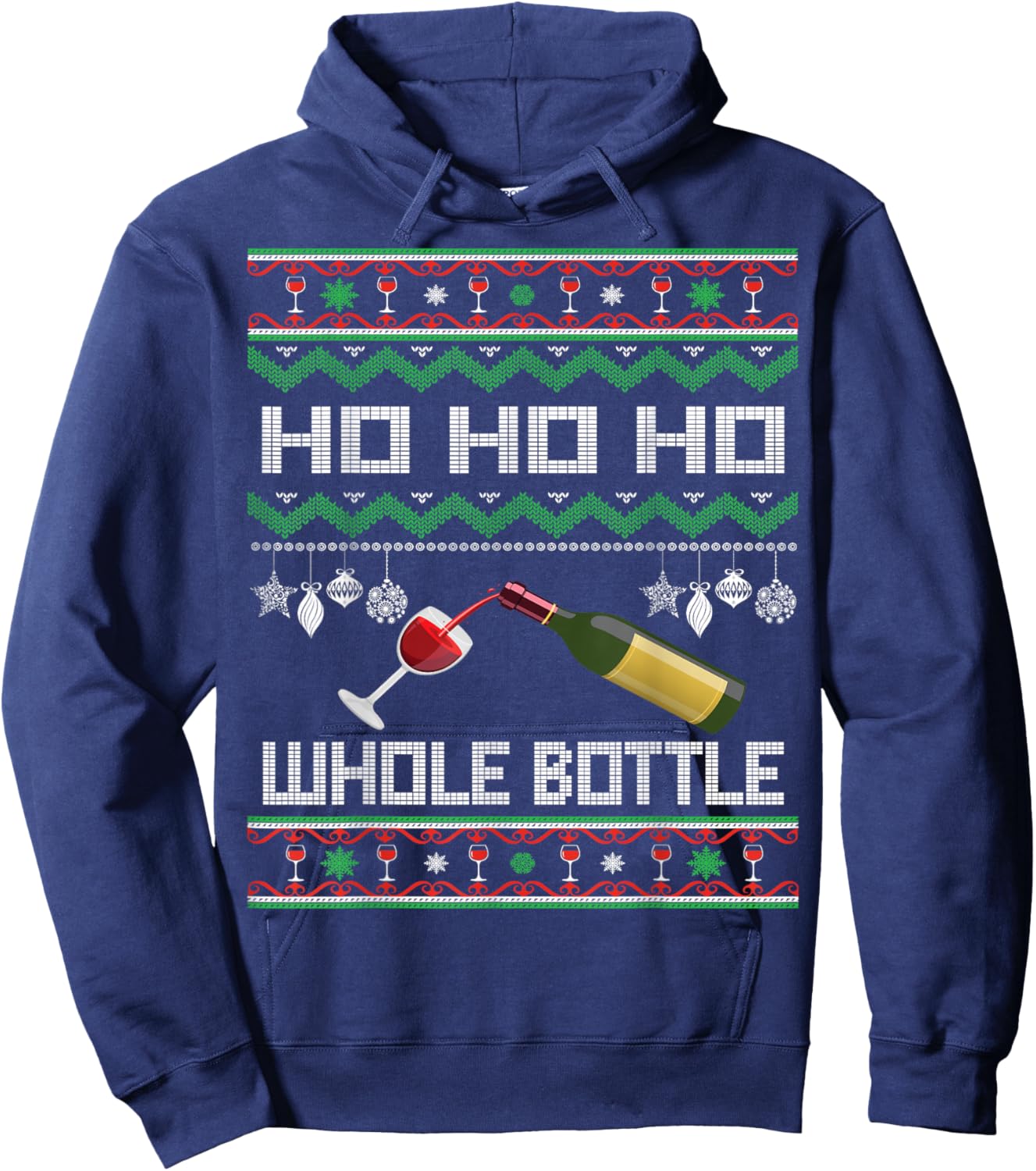 Wine Ugly Christmas Sweater Funny Alcohol Xmas Sweater Gift Hoodie - Hoodie | Navy