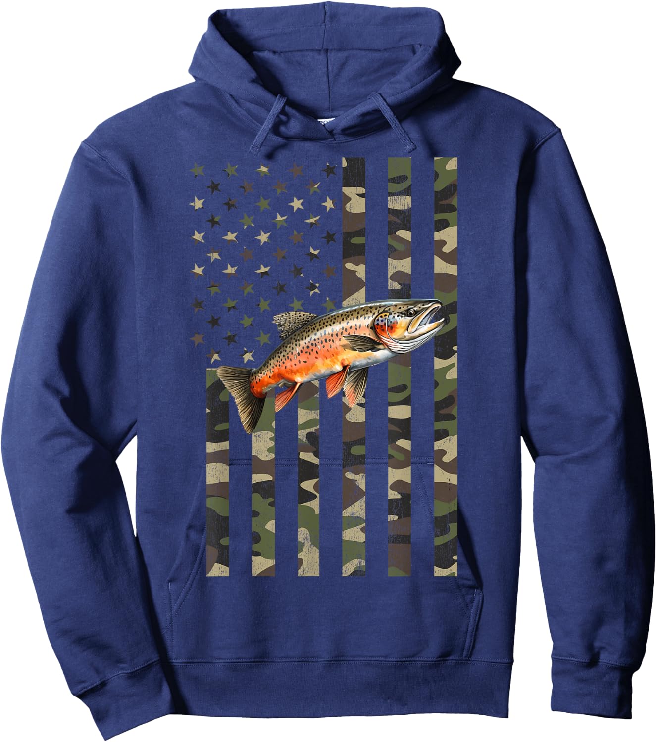 Brook Trout Fishing, Camo American Flag with Brook Trout Hoodie - Hoodie | Navy