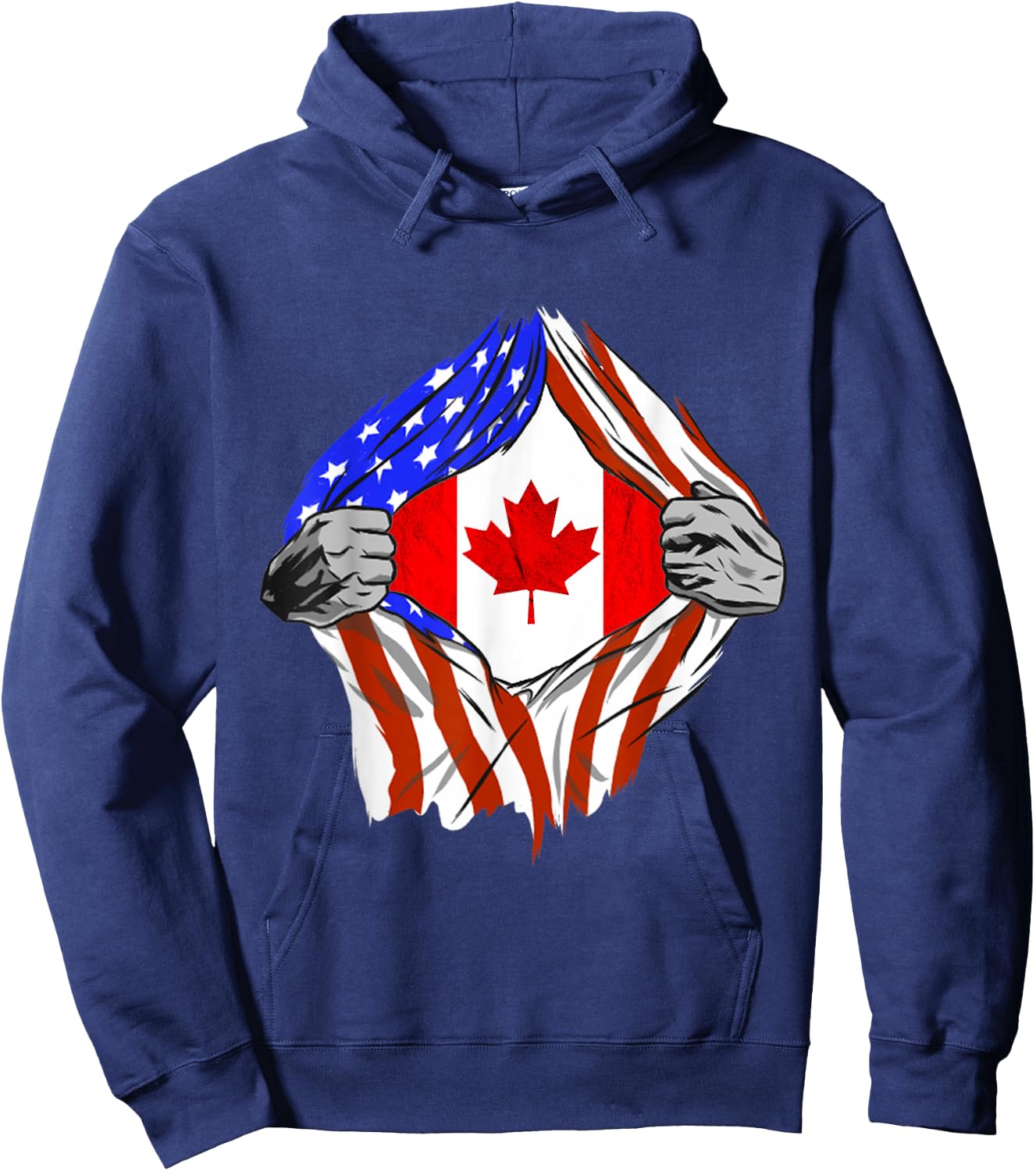 America USA Canadian Flag Chest Canadian Roots Canada Hoodie - Hoodie | Navy