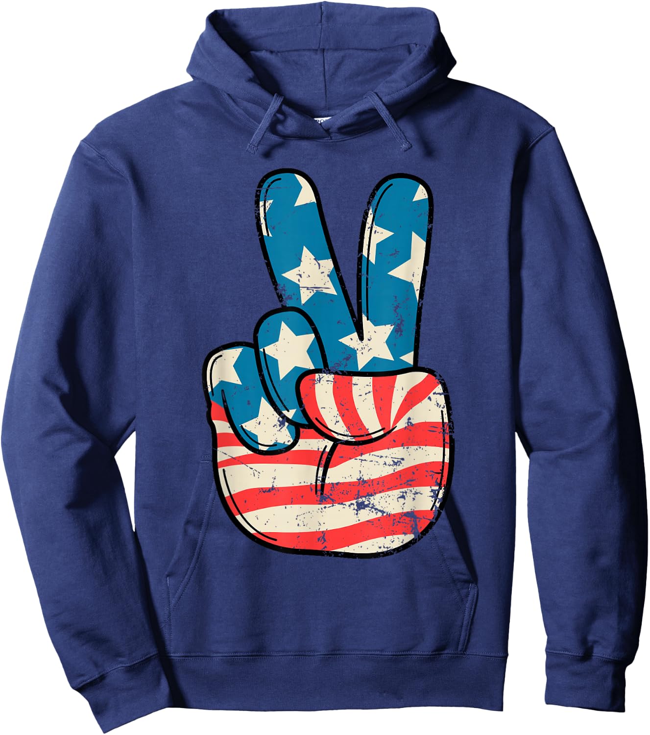 USA Flag Peace Sign Hand 4th of July Patriotic Men Boys Hoodie - Hoodie | Navy