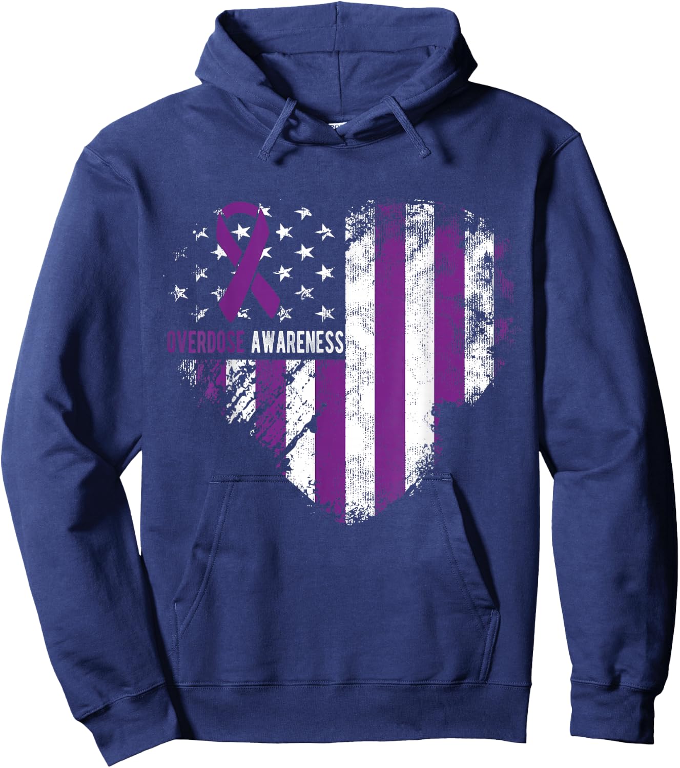 Overdose Awareness Purple Ribbon Drug Addiction Hoodie - Hoodie | Navy