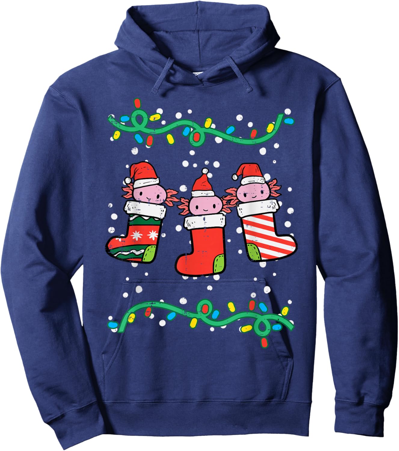 Christmas Stockings Axolotls Cute Xmas Men Women Kids Girls Hoodie - Hoodie | Navy
