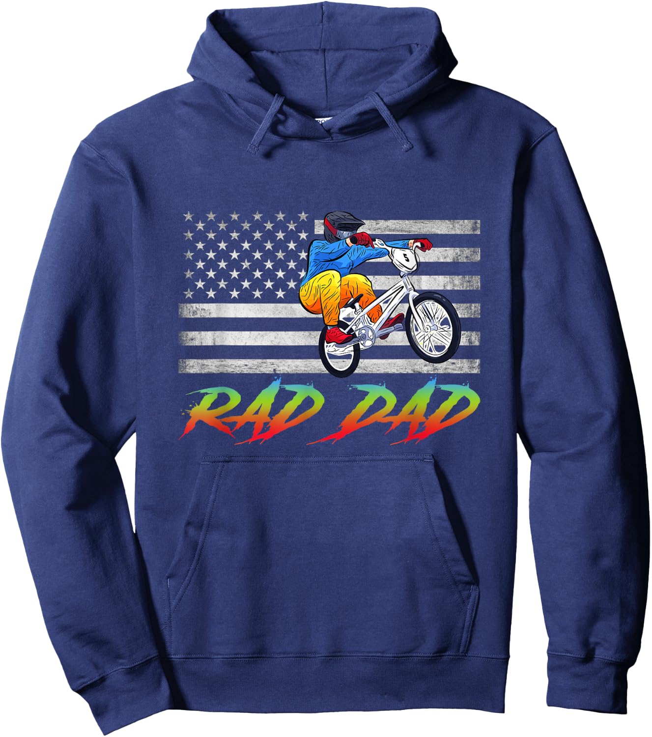 Rad Dad BMX USA Flag, BMX Rider Vintage Gift, Bmx Freestyle Hoodie - Hoodie | Navy
