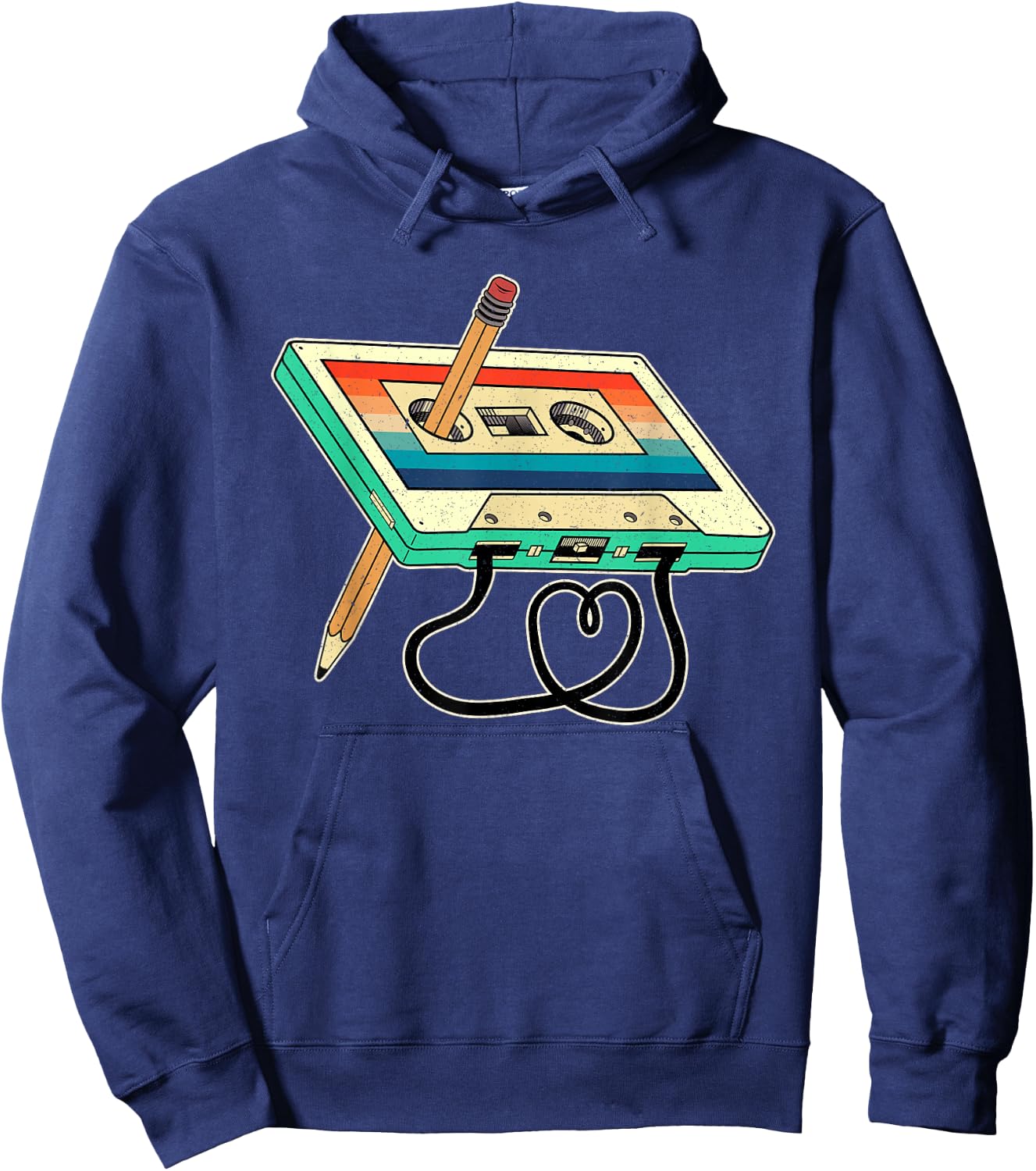 80s Cassette Tape Pencil 1980s Retro Vintage Throwback Music Hoodie - Hoodie | Navy
