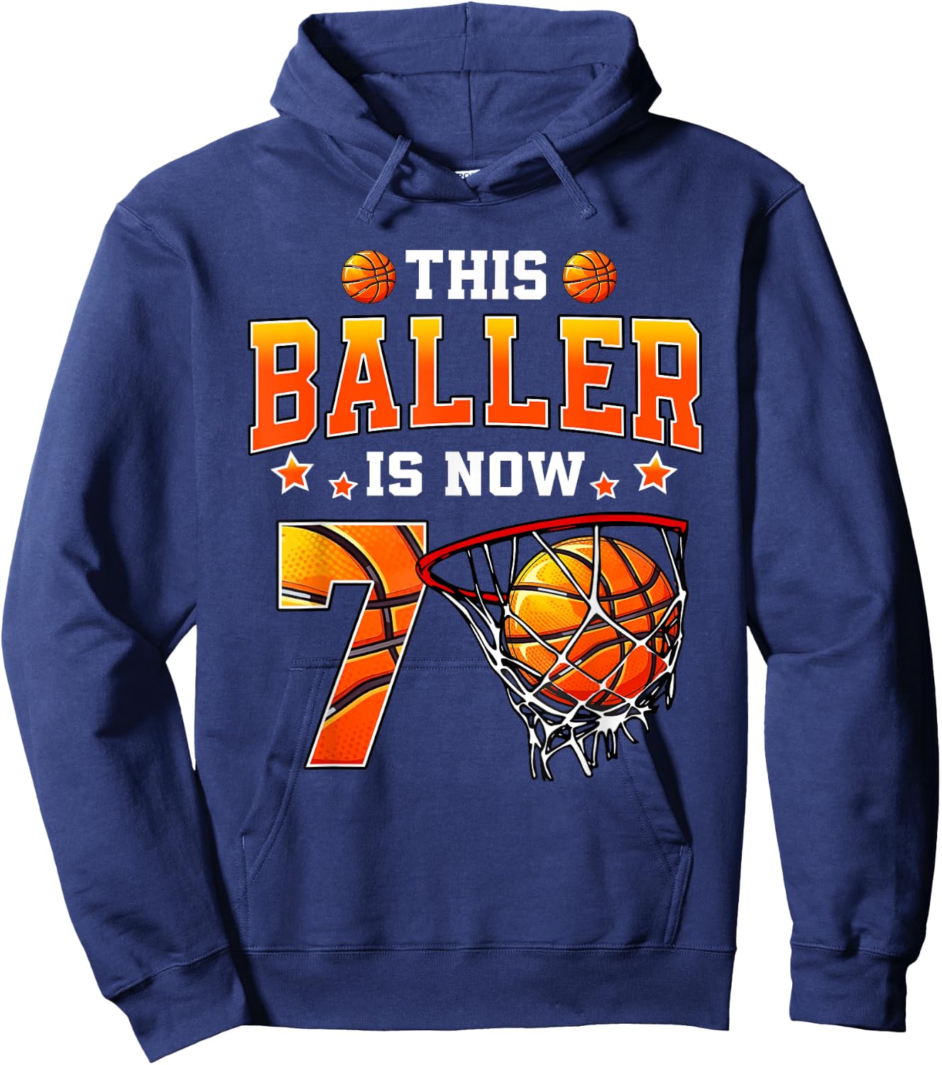 This Baller Is Now 7 Basketball Kids Boys Girls 7th Birthday Hoodie - Hoodie | Navy