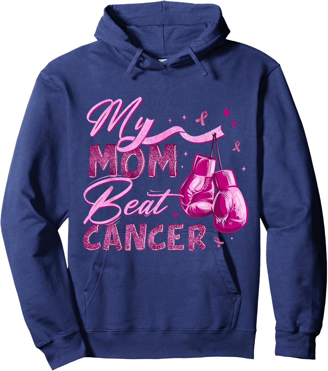 My Mom Beat Cancer Breast Cancer Awareness Support Squad Hoodie - Hoodie | Navy