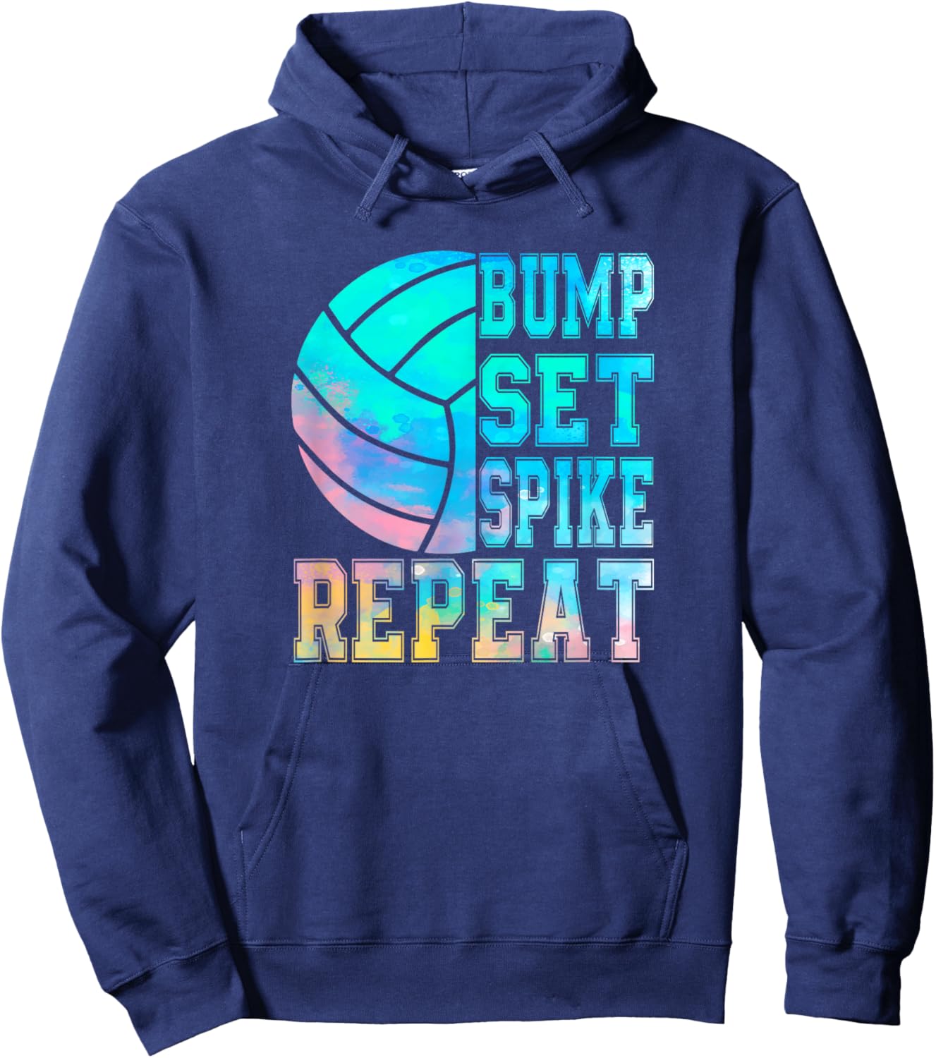 Colorful Teen Girls Volleyball Bump Set Spike Repeat Hoodie - Hoodie | Navy