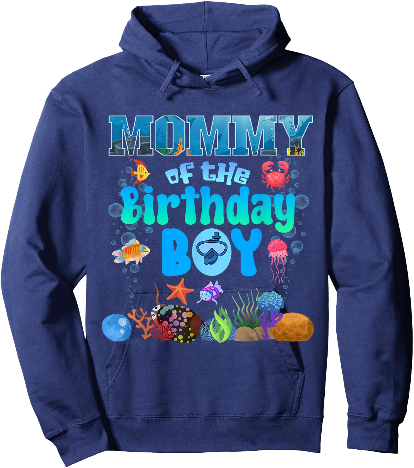Mommy Of The Birthday Boy Aquarium Sea Animals Matching Hoodie - Hoodie | Navy
