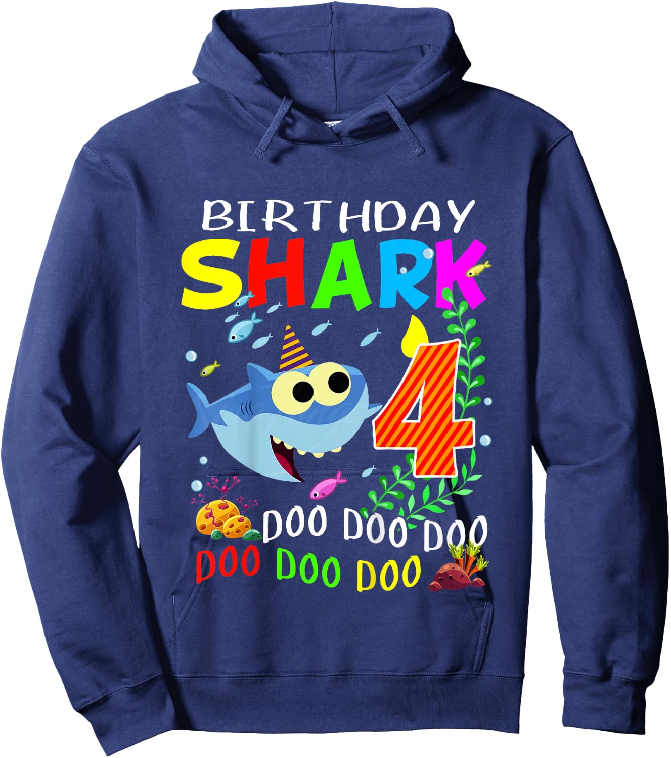 Birthday Shark 4 Years Old Boys and Girls 4th Birthday Gift Hoodie - Hoodie | Navy