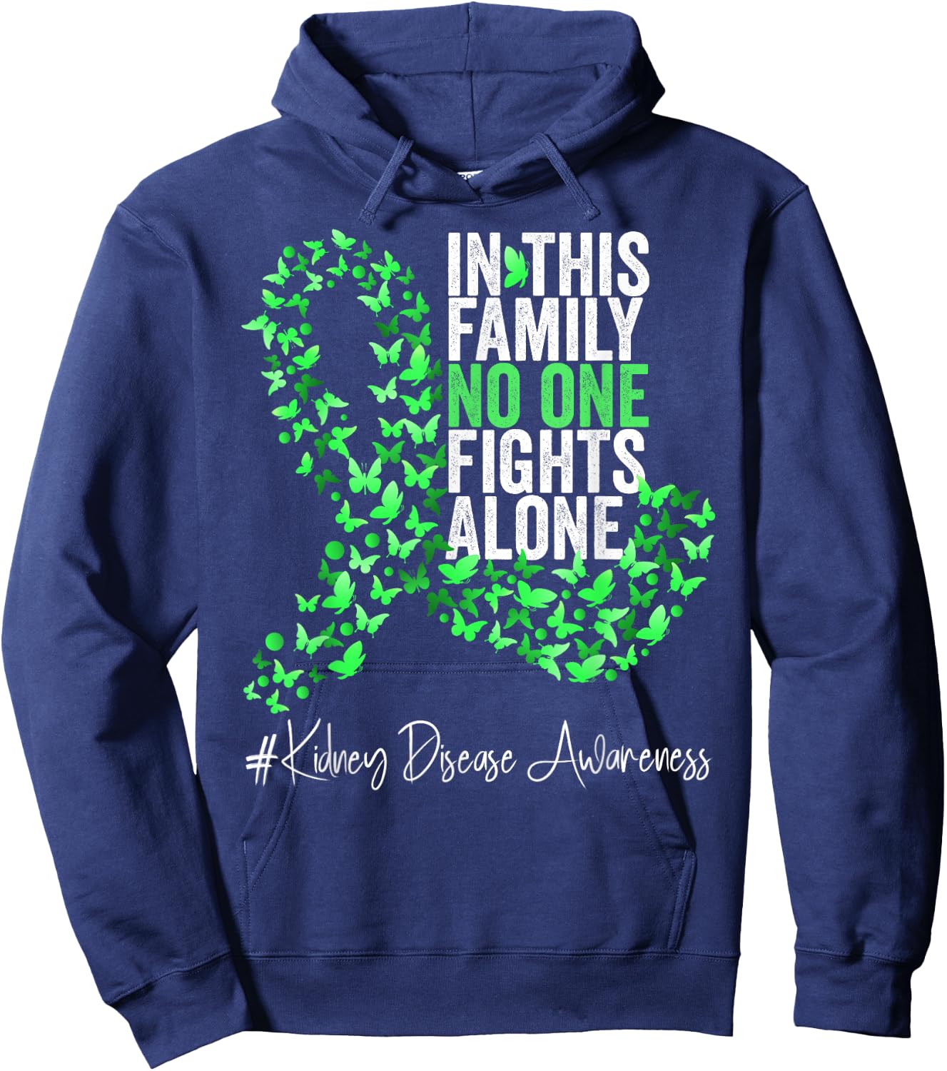 Kidney Disease Awareness Month Green Ribbon Butterflies Hoodie - Hoodie | Navy