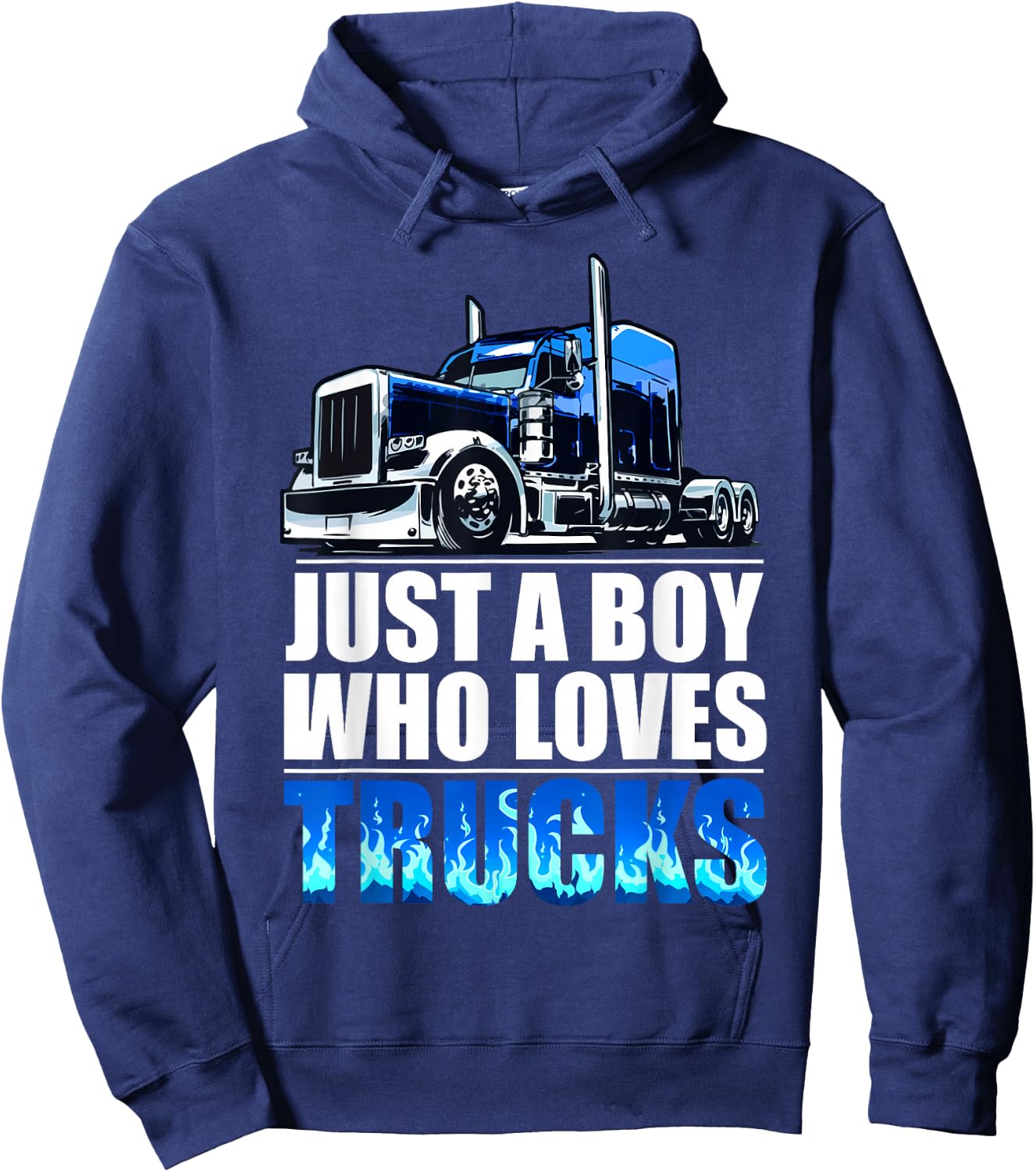 a boy who loves Semi Truck awesome big rig Hoodie - Hoodie | Navy