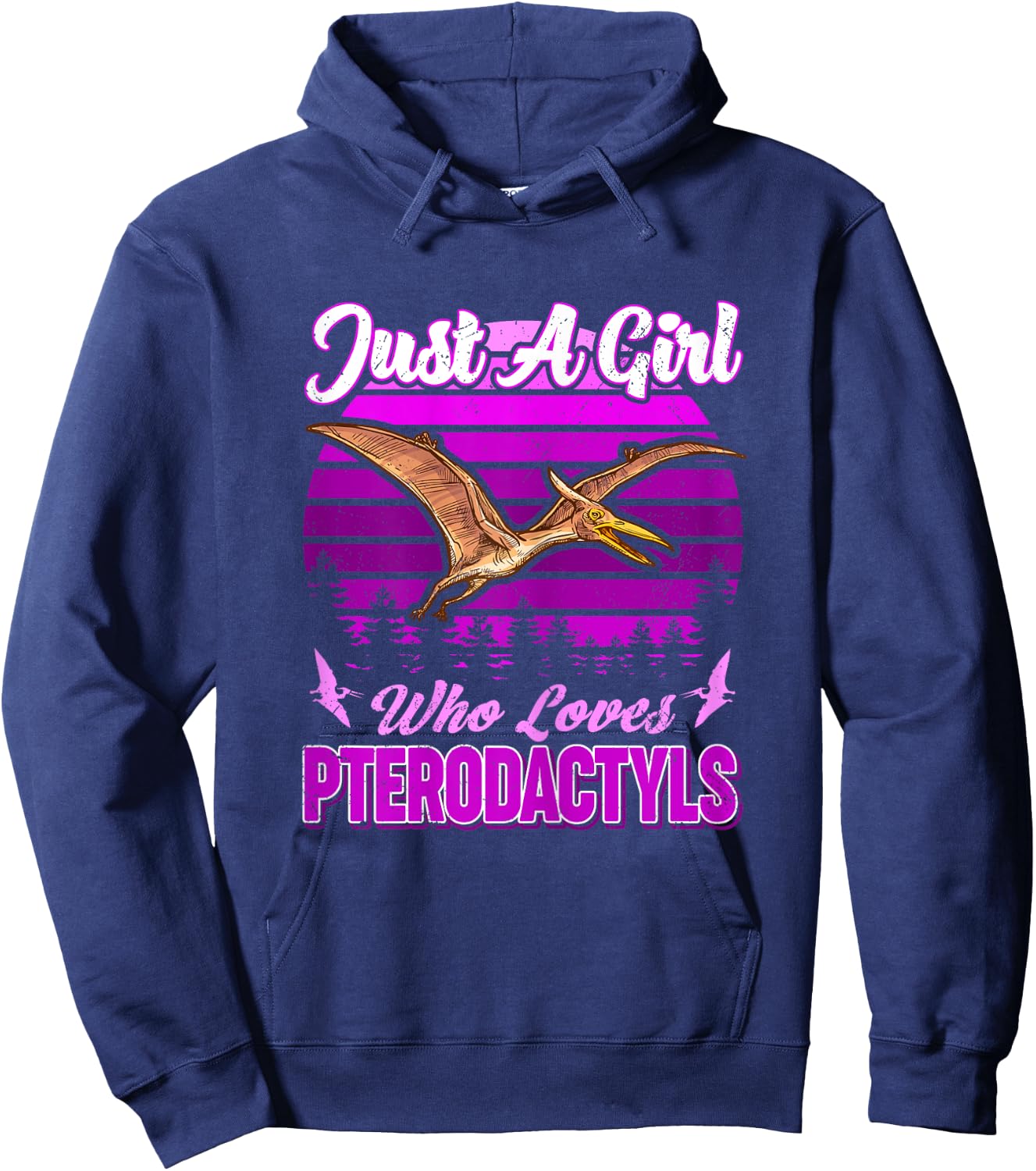 Just A Girl Who Loves Pterodactyls Dinosaur Bird Lover Retro Hoodie - Hoodie | Navy