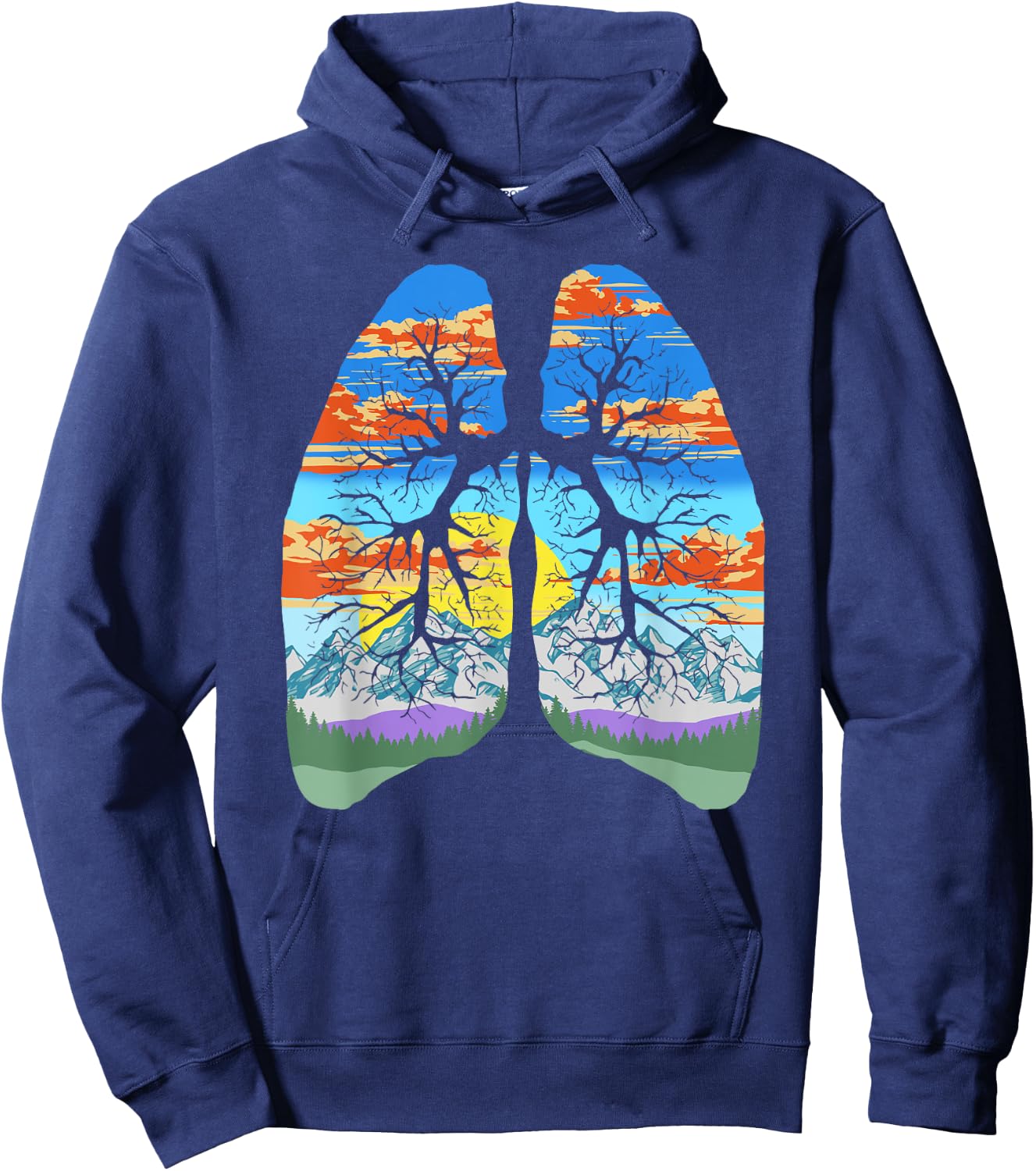 Nature Lungs Outdoor & Earth Day Trees & Mountains Design Hoodie - Hoodie | Navy