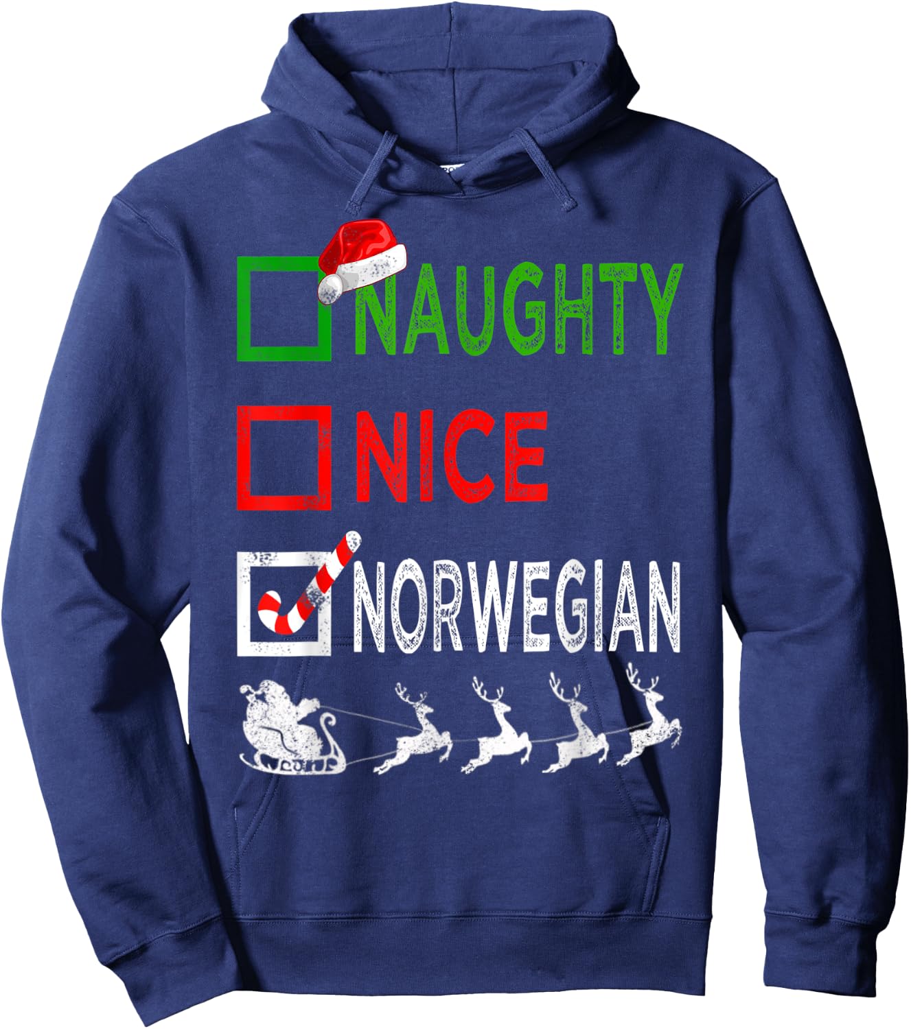 Naughty Nice Norwegian Christmas Pajamas Funny Santa Hat Hoodie - Hoodie | Navy