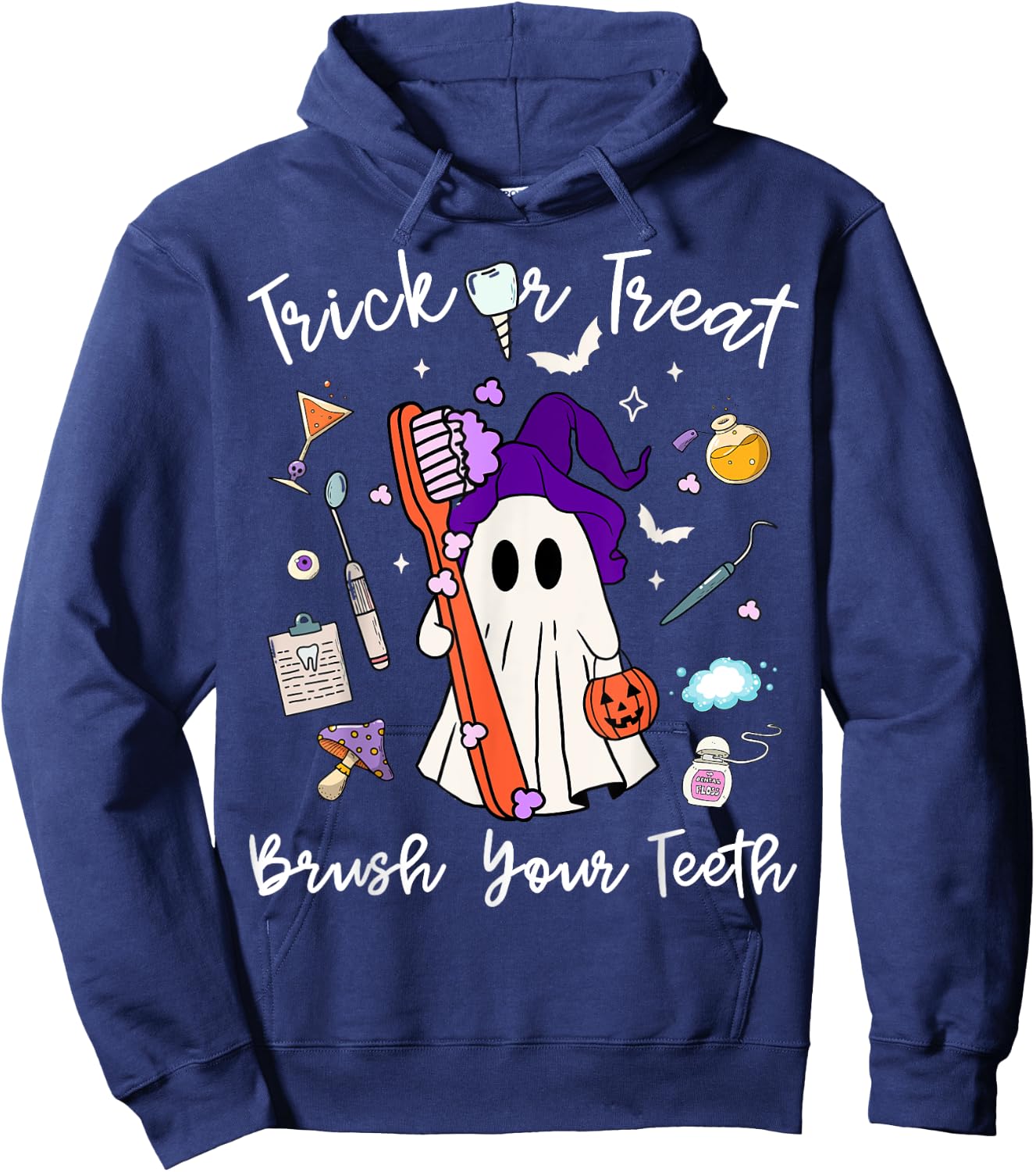 Trick Or Treat Brush Your Teeth Dentist Halloween Costume Hoodie - Hoodie | Navy
