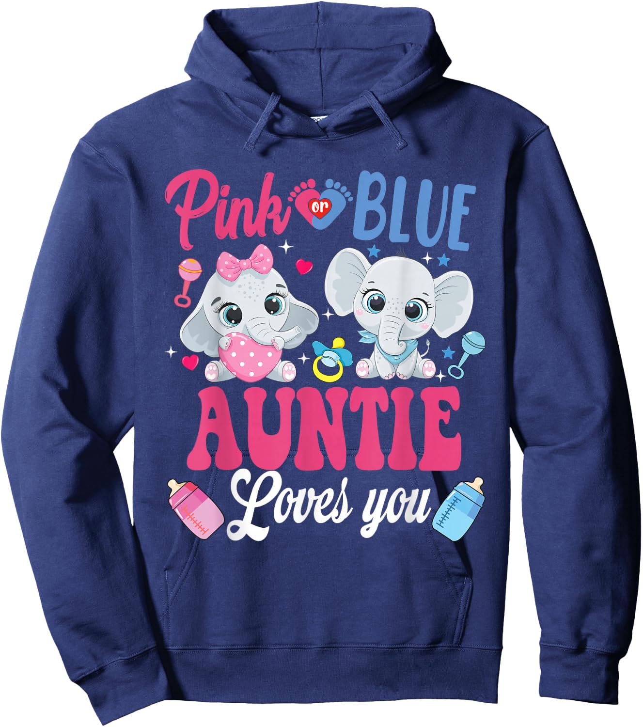Pink Or Blue Auntie Loves Your shirt Elephant Gender Reveal Hoodie - Hoodie | Navy