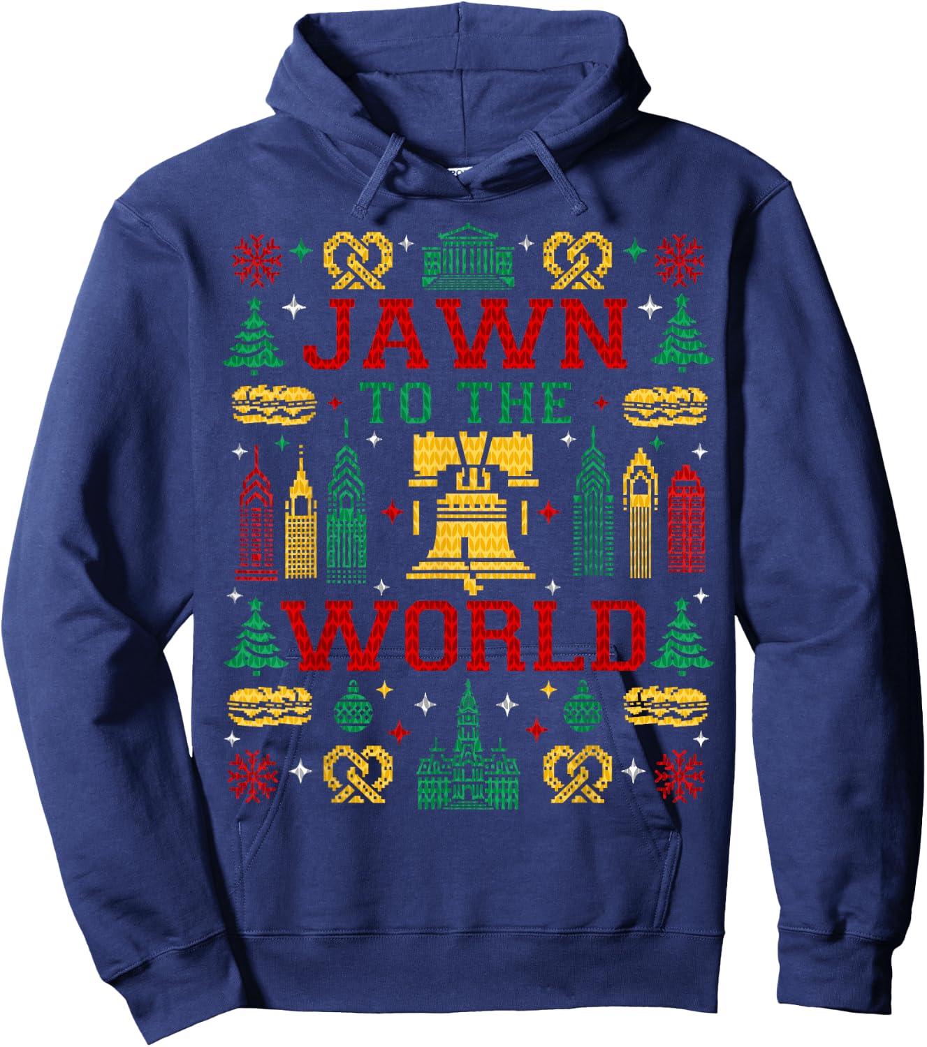 JAWN to the WORLD Philly Fan Philadelphia Ugly Christmas Hoodie - Hoodie | Navy