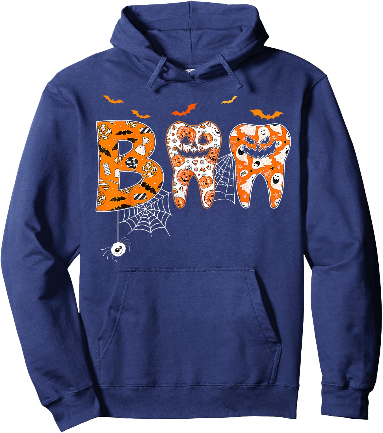 Boo Teeth Pumpkin Dentist Dental Hygienist Halloween Hoodie - Hoodie | Navy
