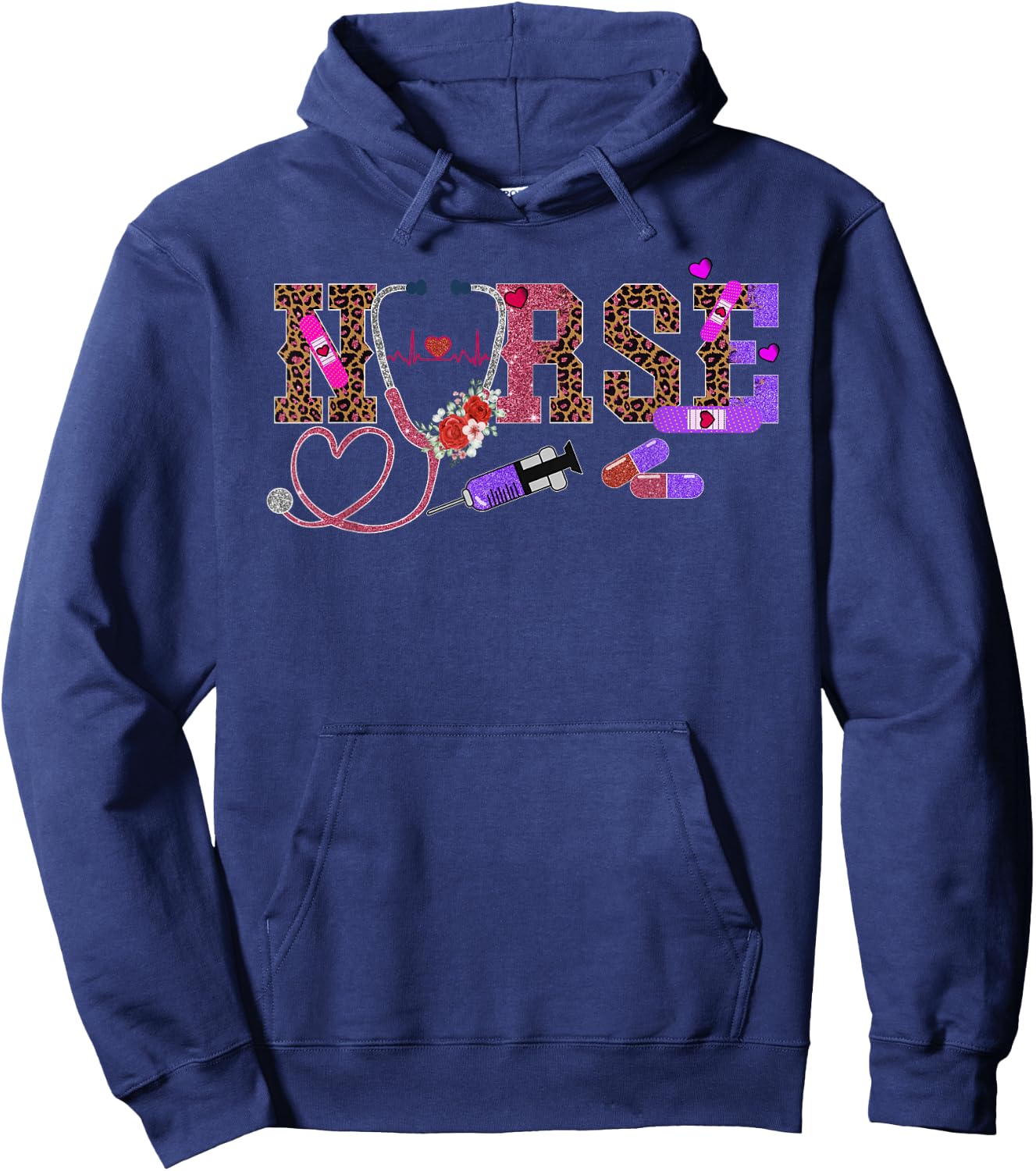 Retro Leopard Nurse Life, Registered Nurse Nurse's Day Hoodie - Hoodie | Navy