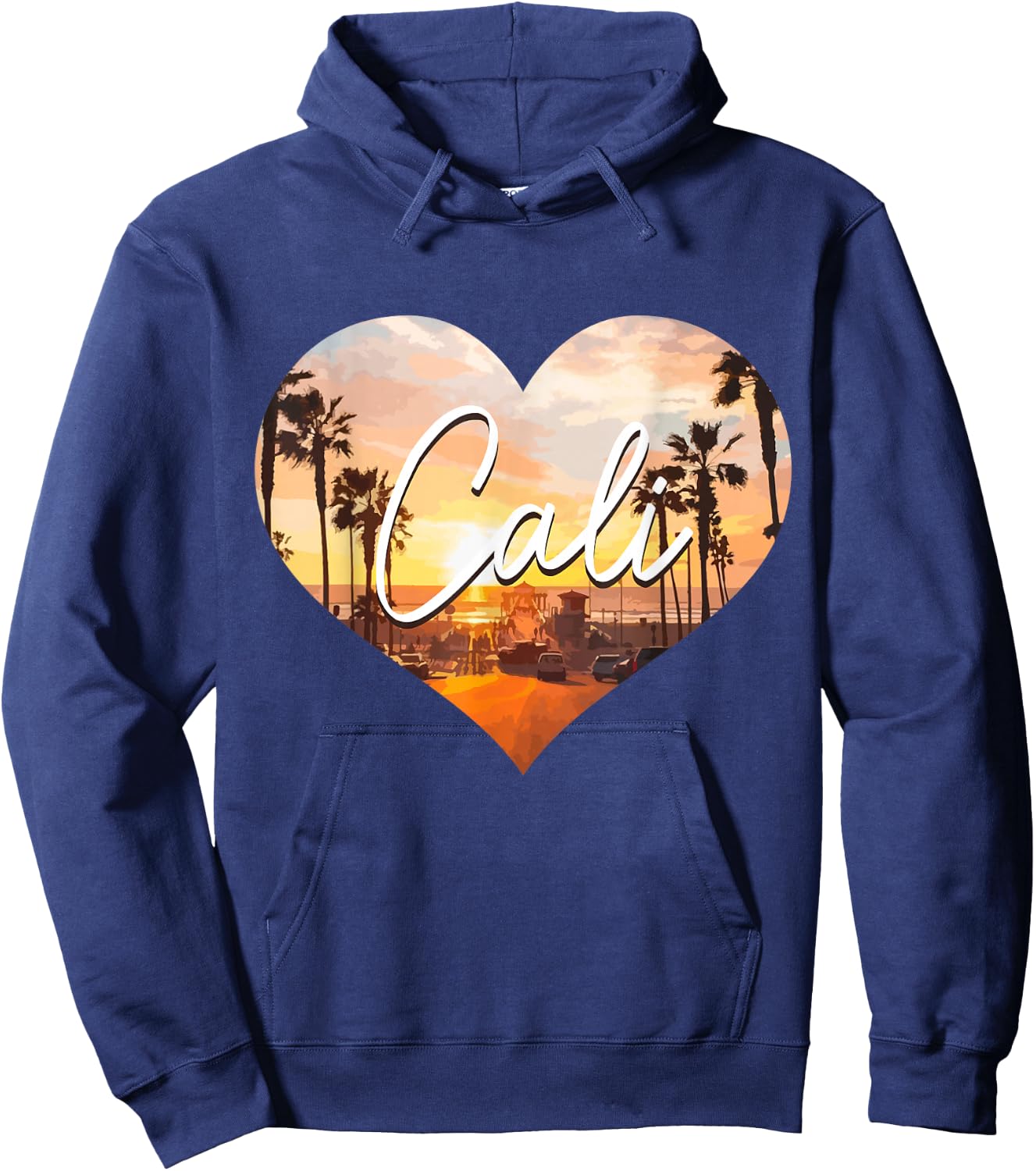 California Cali Vintage Sunset Heart Retro Hoodie - Hoodie | Navy