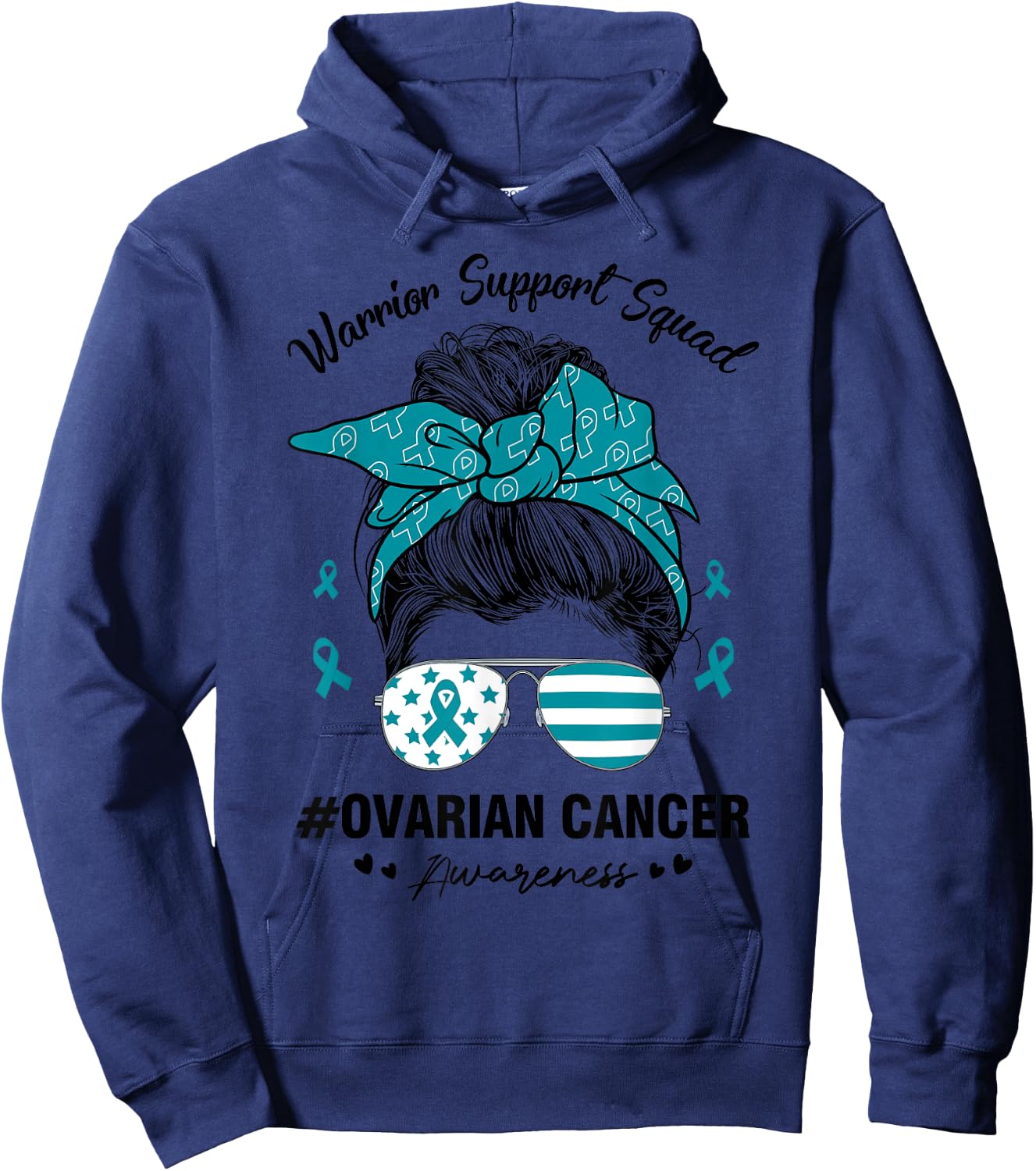 Messy Bun Ovarian Cancer Awareness Day Warrior Support Squad Hoodie - Hoodie | Navy