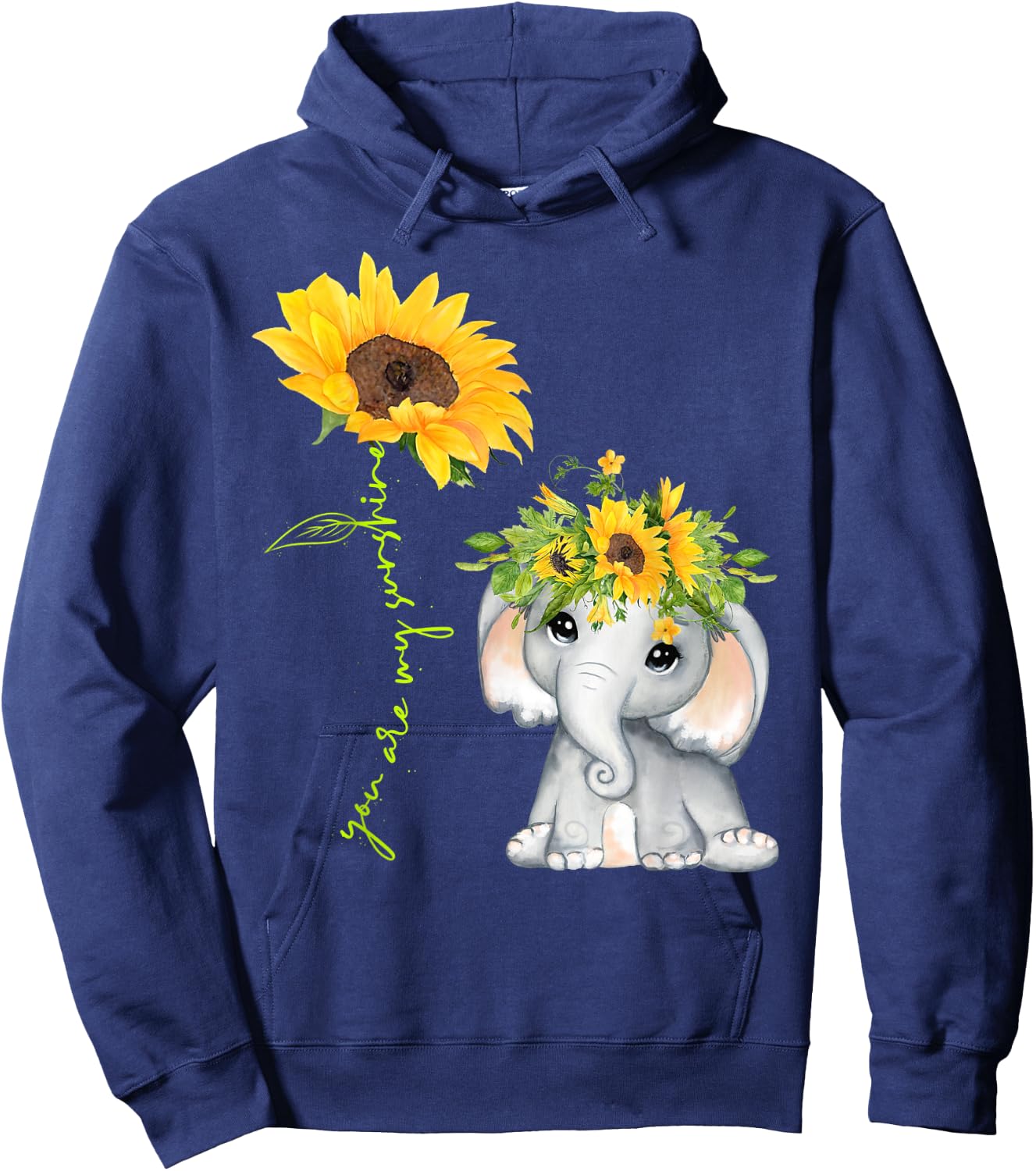 Cute Elephant Sunflower Love Sunshine Flower Lover Hoodie - Hoodie | Navy