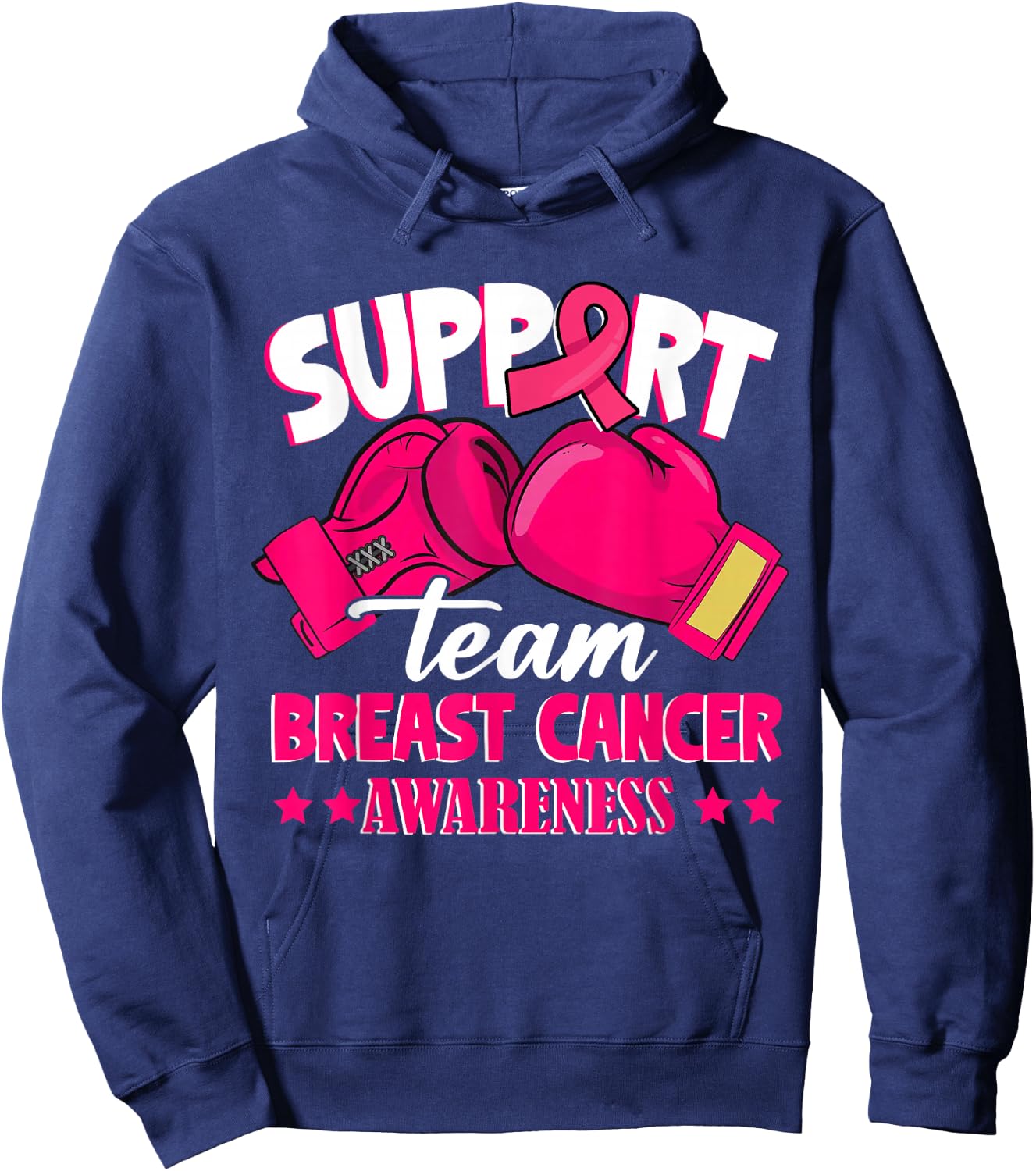 Support Team Boxing Gloves Pink Ribbon Breast Cancer Gifts Hoodie - Hoodie | Navy