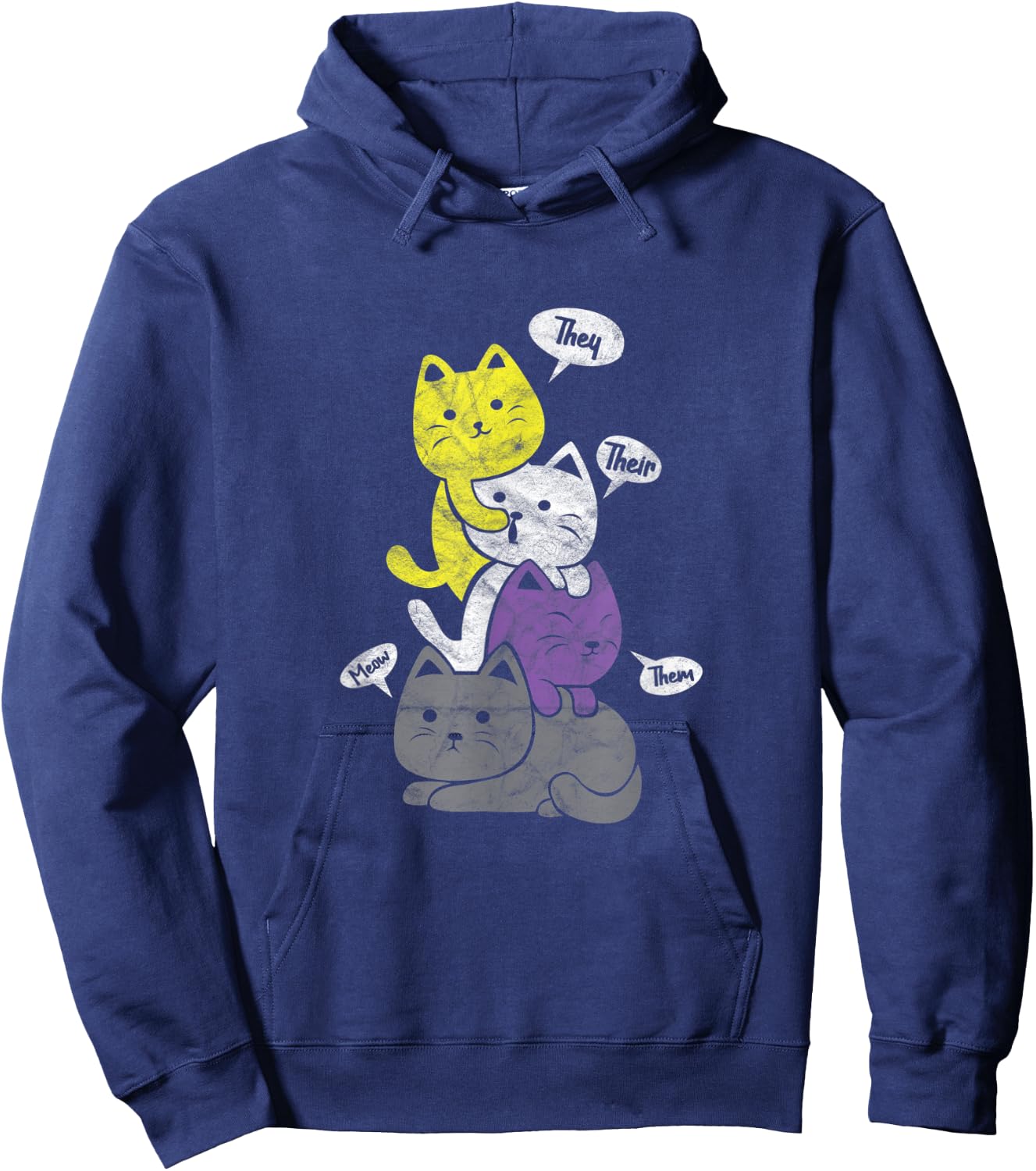 Nonbinary They Their Them Cat Pile Non-Binary Flag Vintage Women Hoodie - Hoodie | Navy