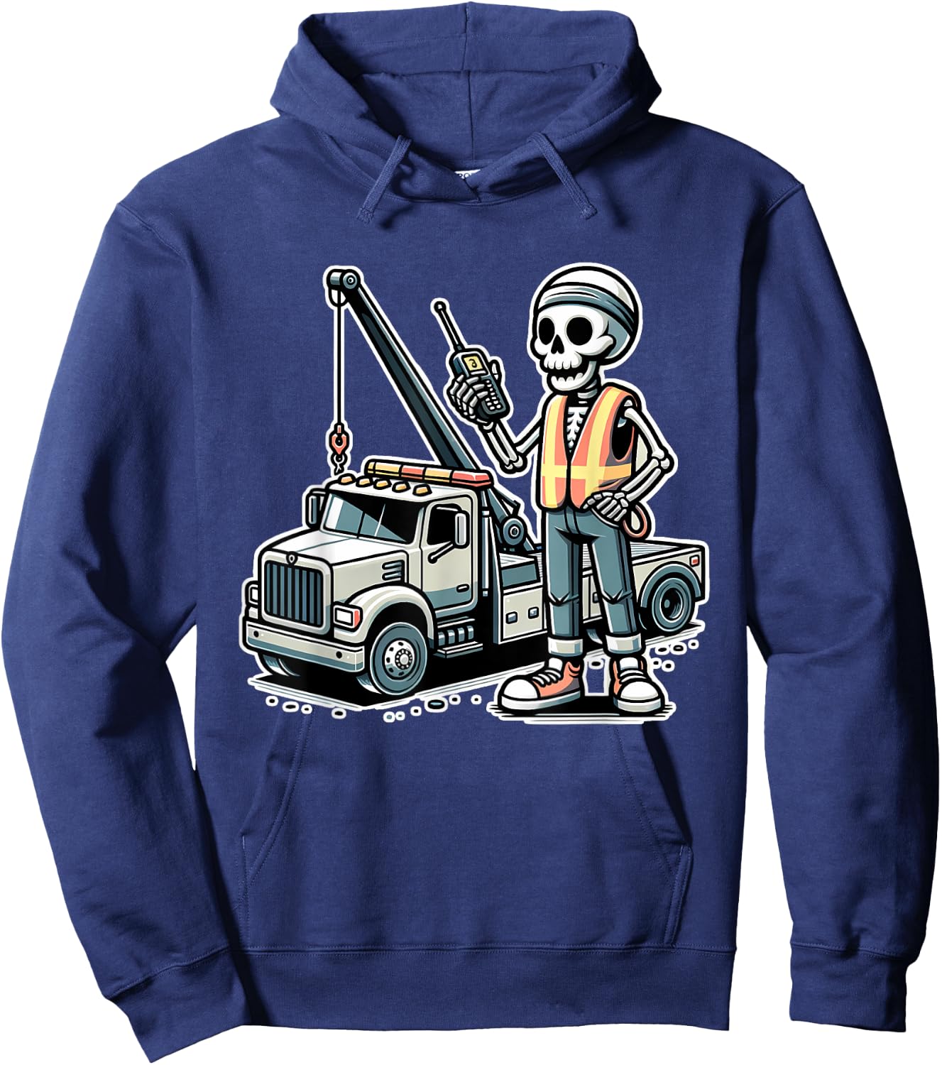Halloween Skeleton Tow Truck Driver Hoodie - Hoodie | Navy