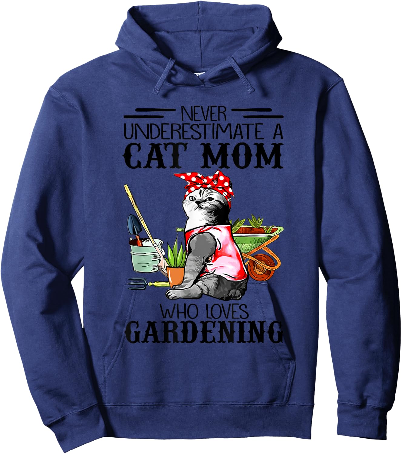 Never Underestimate A Cat Mom Who Loves Gardening Women Kids Hoodie - Hoodie | Navy