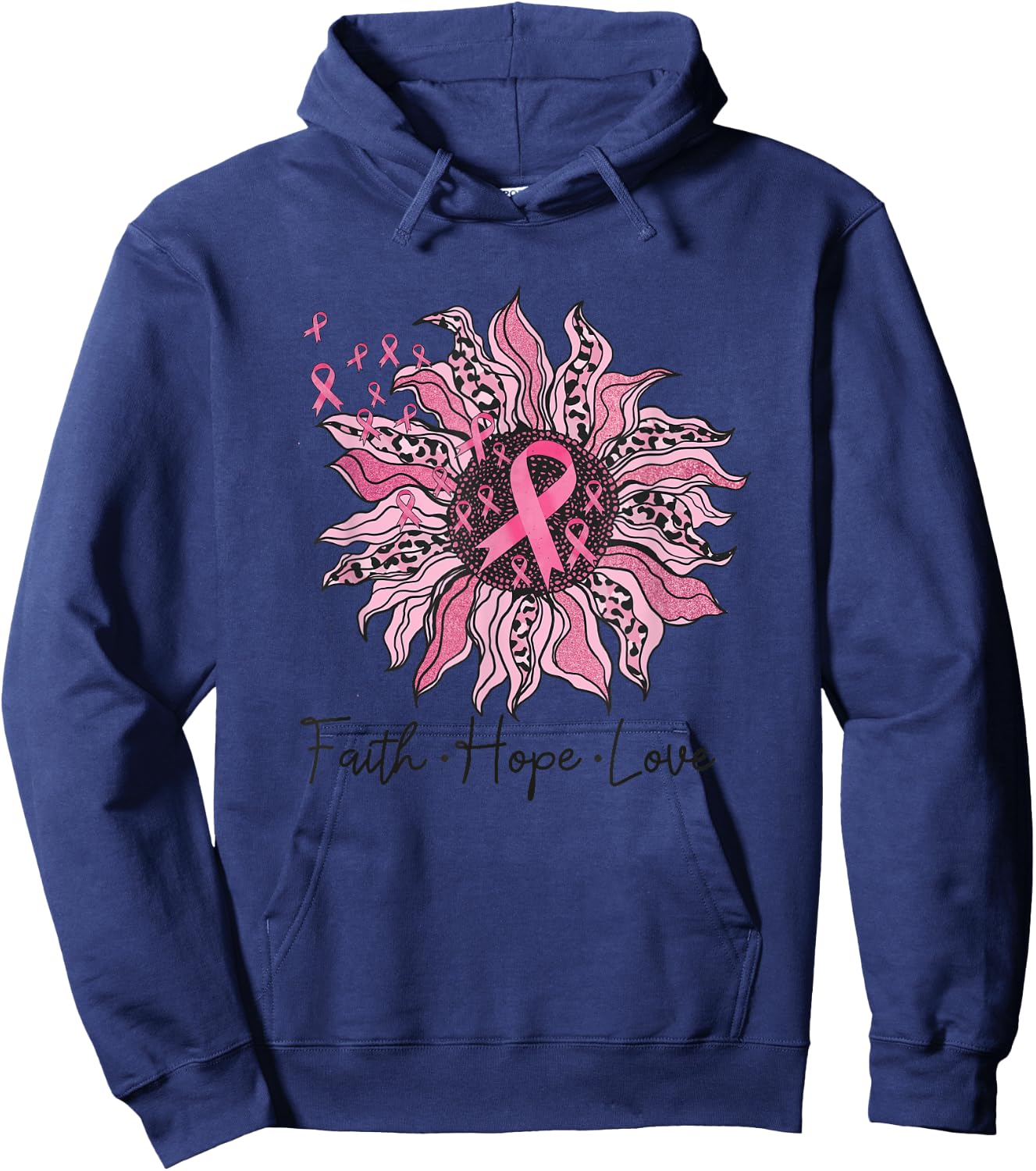 Faith Hope Love Sunflower Leopard Breast Cancer Awareness Hoodie - Hoodie | Navy