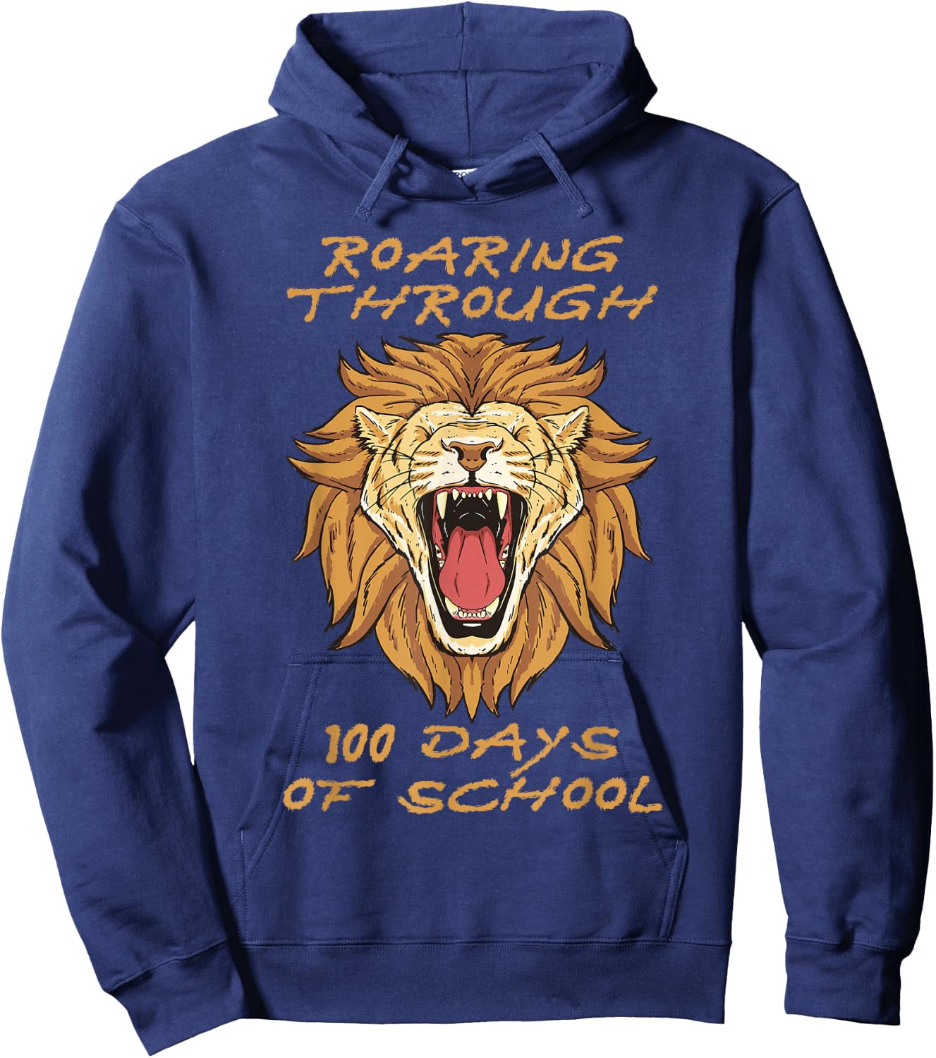 Roaring Through 100 Days of School Lion Teacher Kids Boys Hoodie - Hoodie | Navy