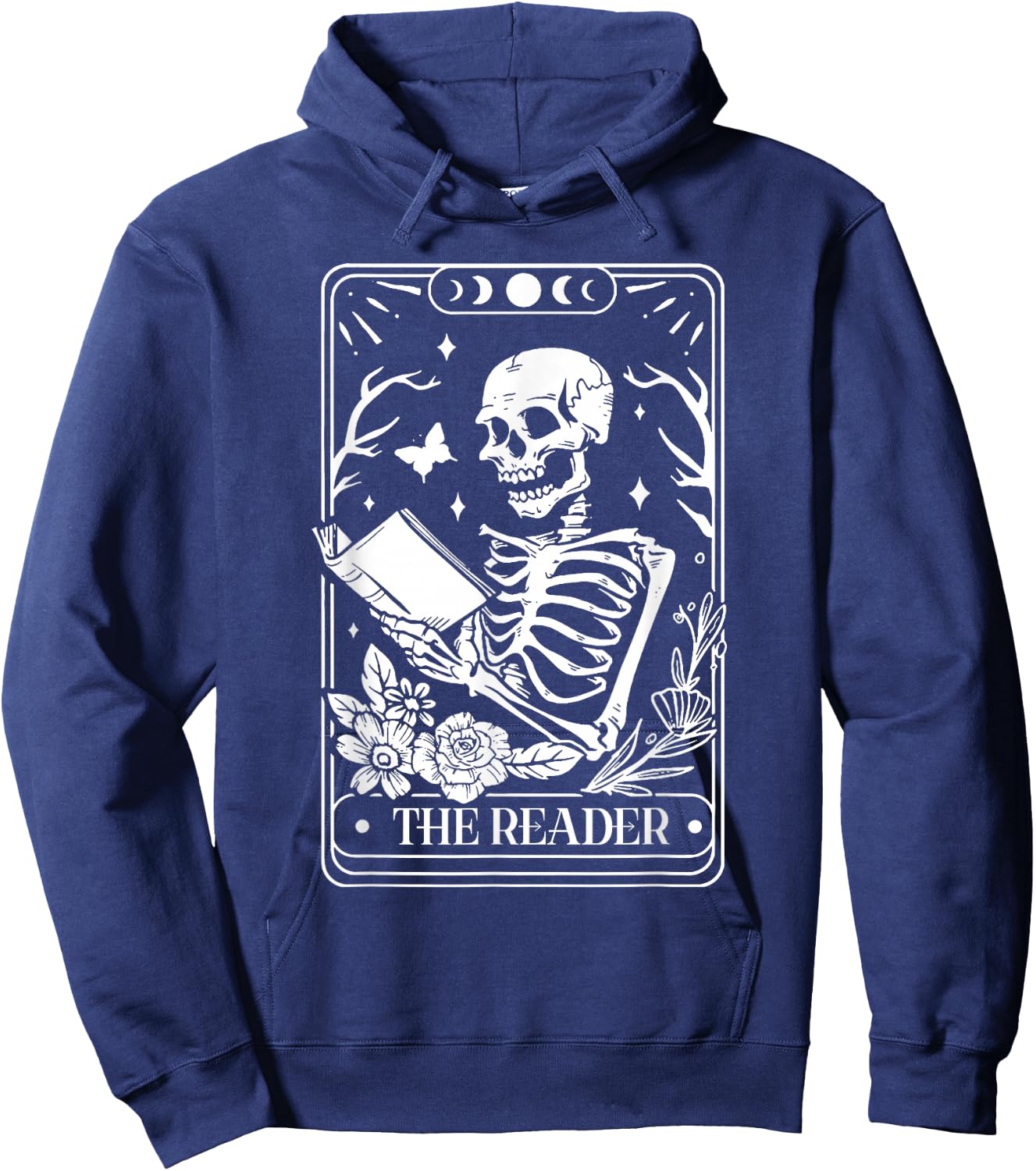 The Reader Tarot Funny Skeleton Reading Hoodie - Hoodie | Navy
