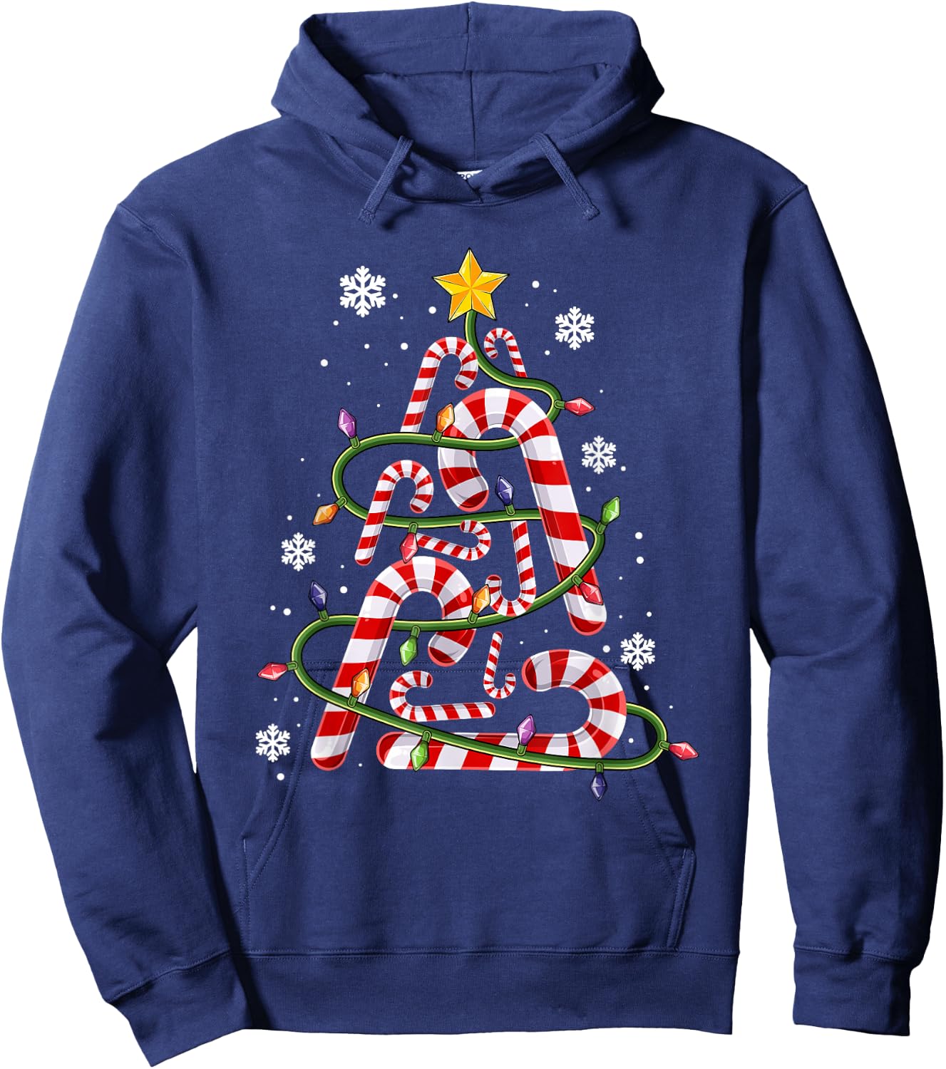 Candy Cane Shirt for Family, Kids Christmas Tree Lights Hoodie - Hoodie | Navy